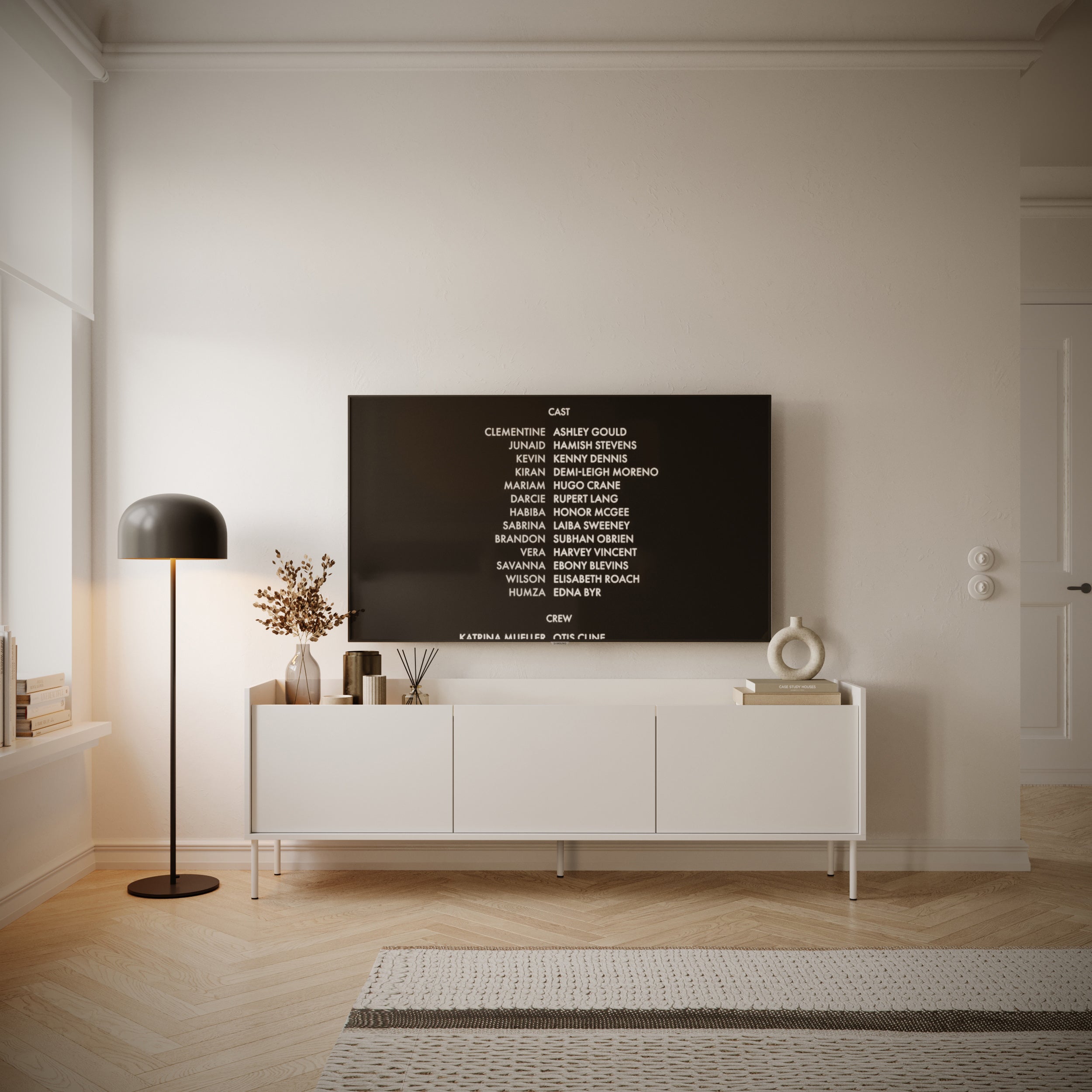 TV-Schrank Tovi, dreitürig, 175 cm, weiß/Lindberg-Eiche
