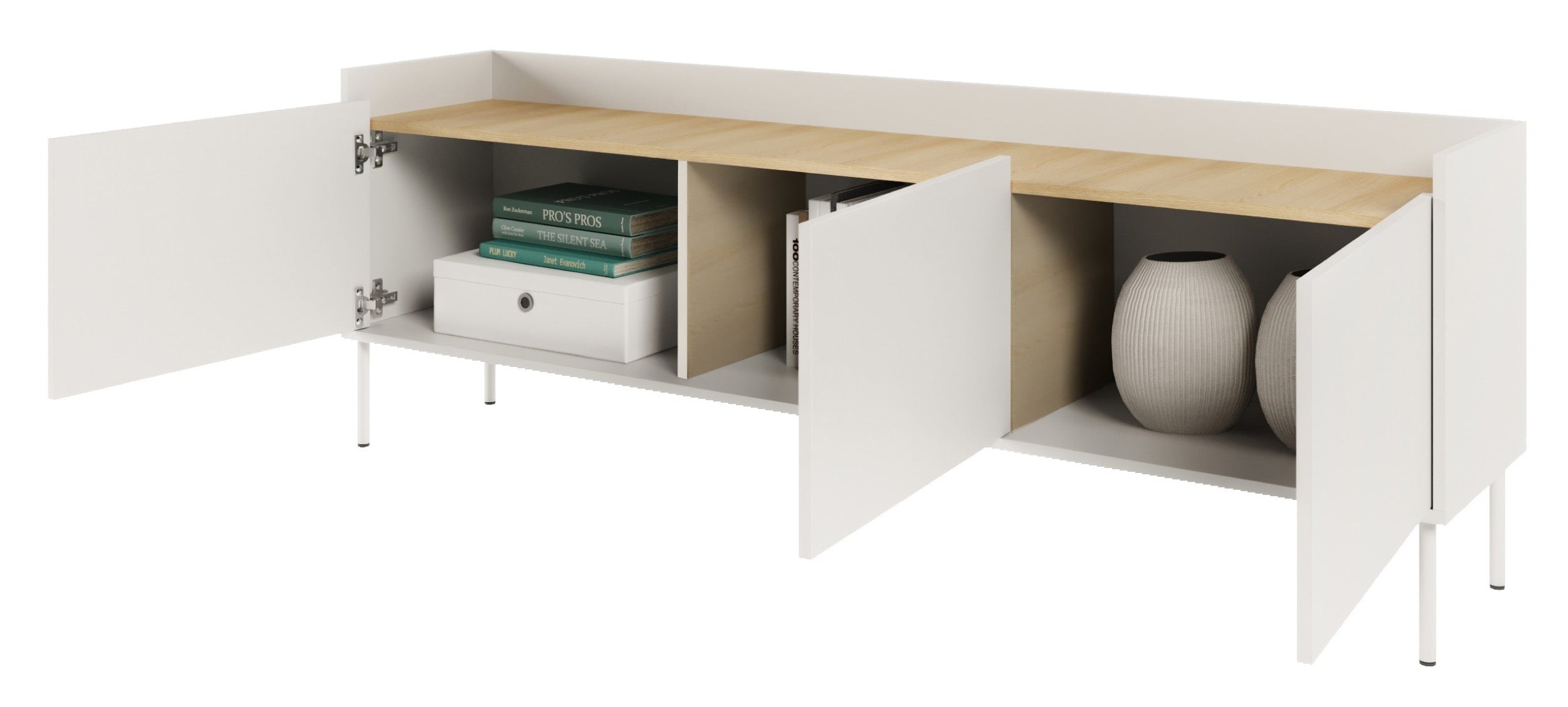 TV-Schrank Tovi, dreitürig, 175 cm, weiß/Lindberg-Eiche