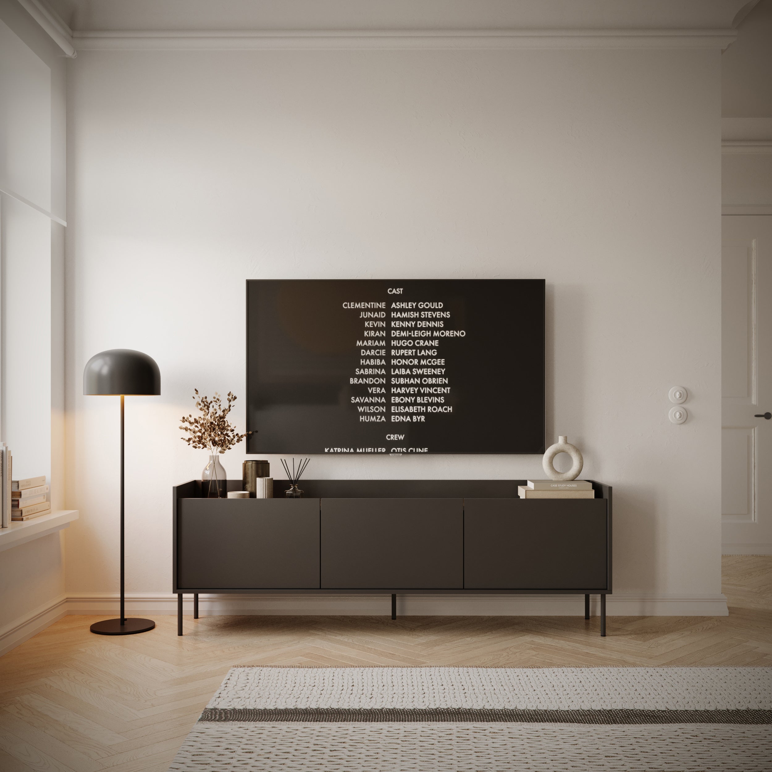 TV-Schrank Tovi, dreitürig, 175 cm, Schwarz/Wisconsin-Nussbaum