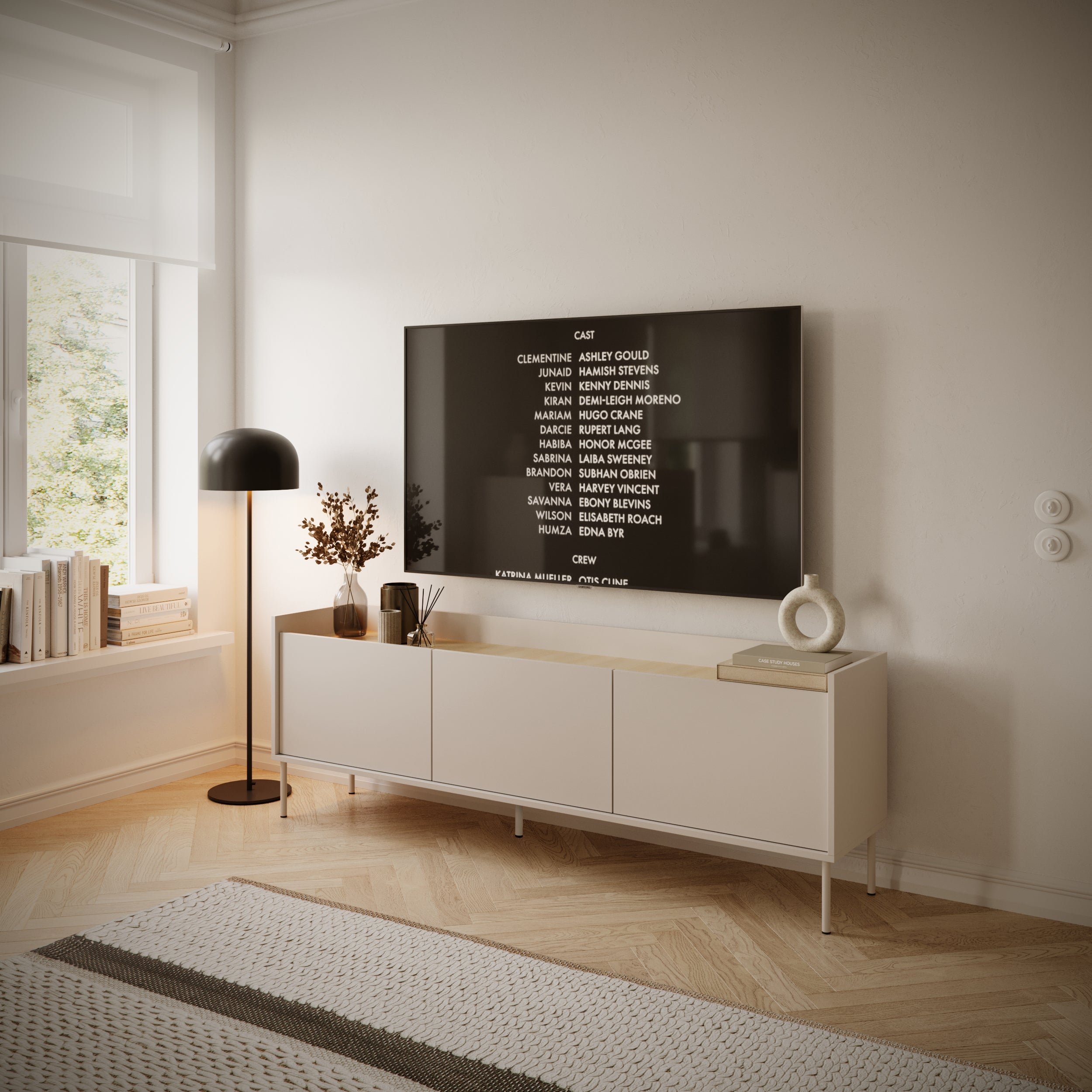 TV-Schrank Tovi, dreitürig, 175 cm, Kaschmir/Lindberg-Eiche
