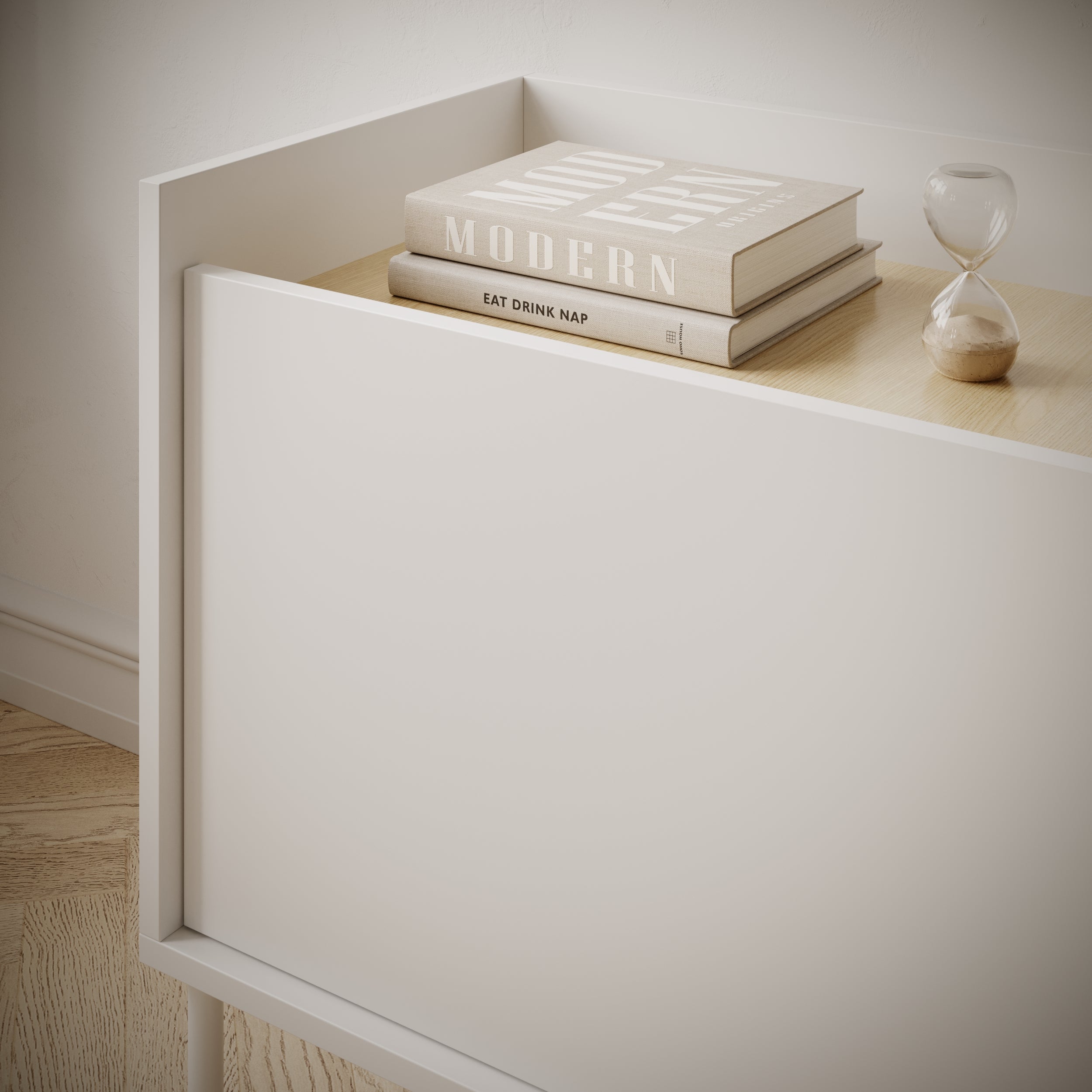 TV-Schrank Tovi, dreitürig, 140 cm, weiß/Lindberg Eiche