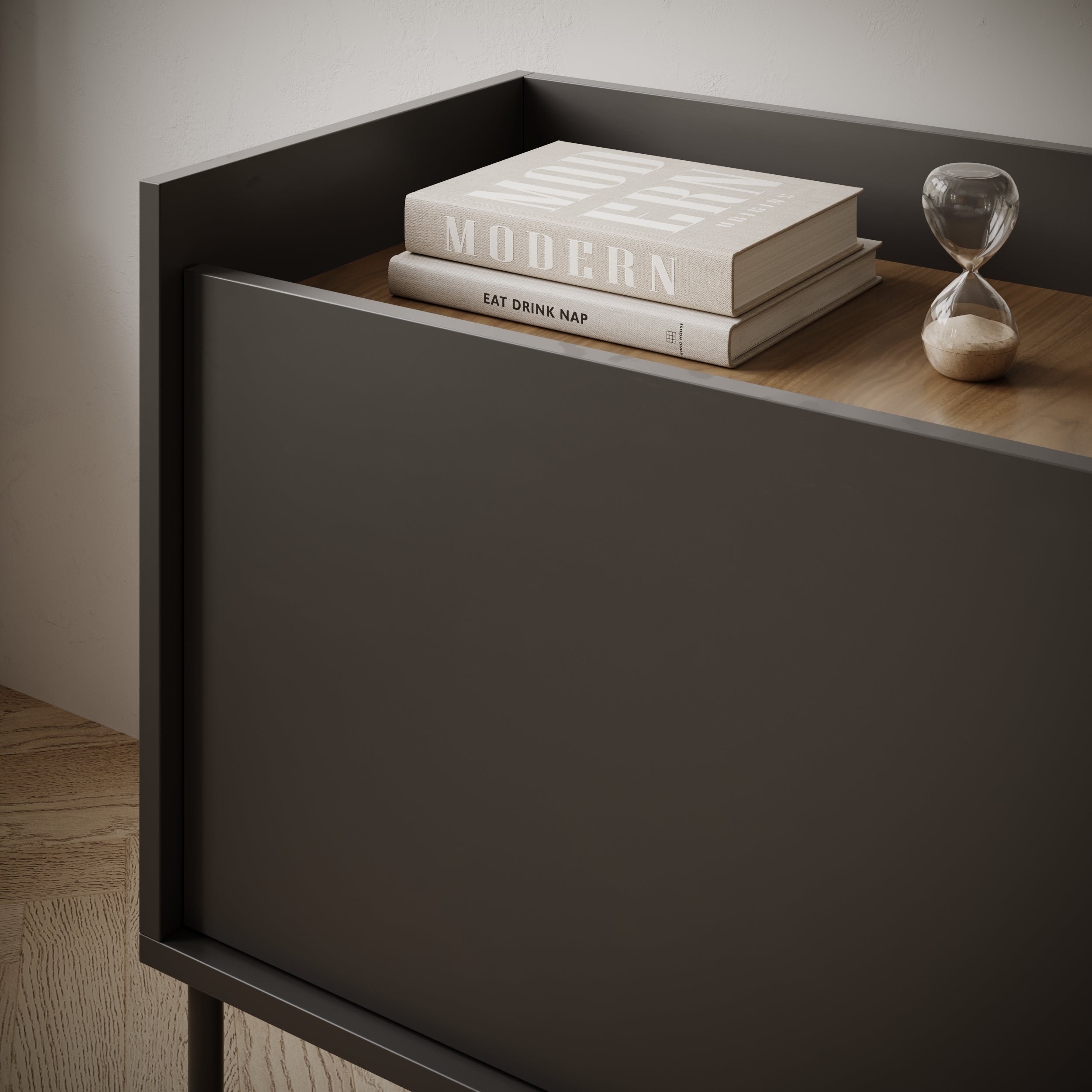 TV-Schrank Tovi, dreitürig, 140 cm, Schwarz/Wisconsin-Nussbaum