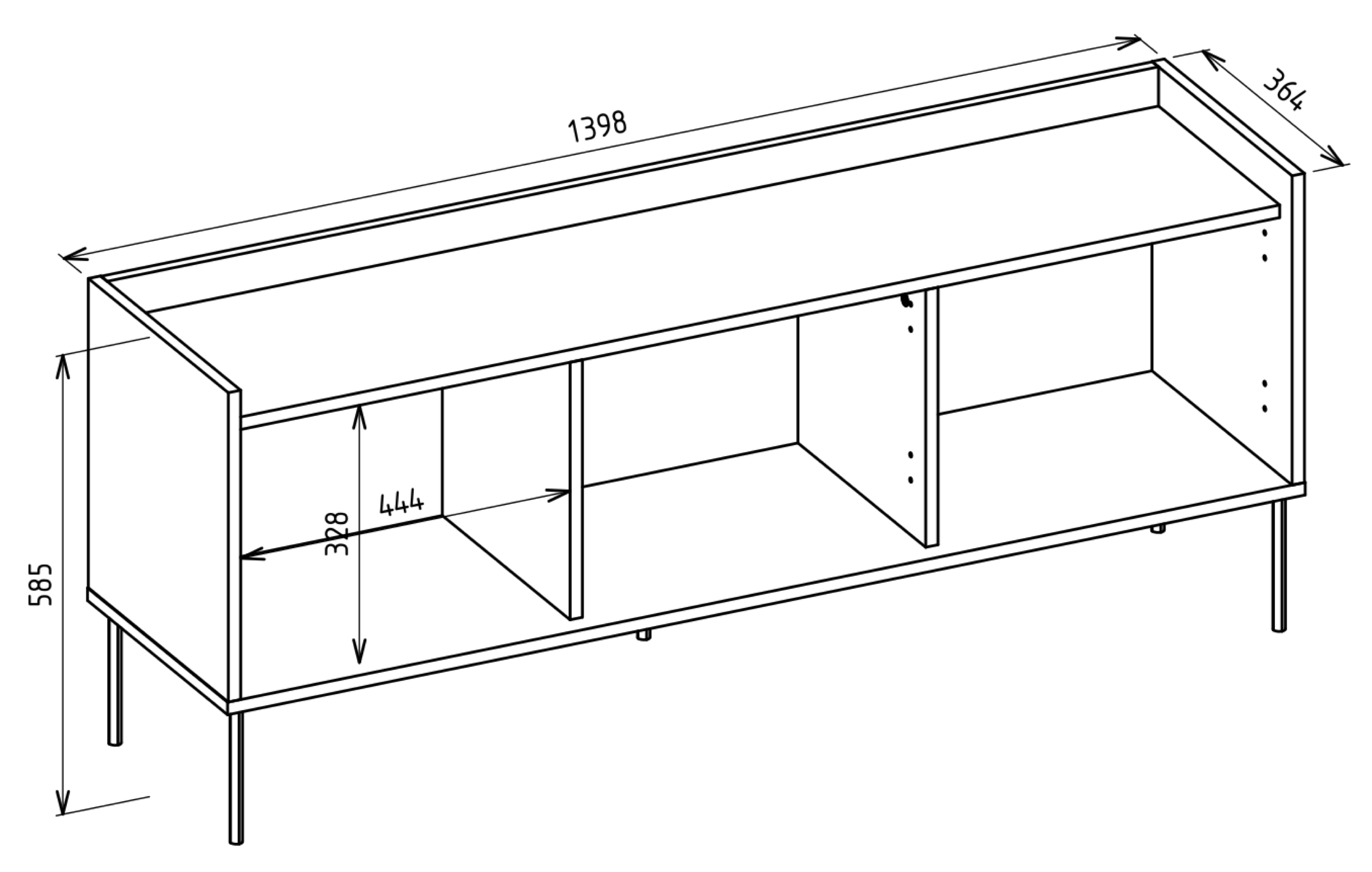 TV-Schrank Tovi, dreitürig, 140 cm, Schwarz/Wisconsin-Nussbaum
