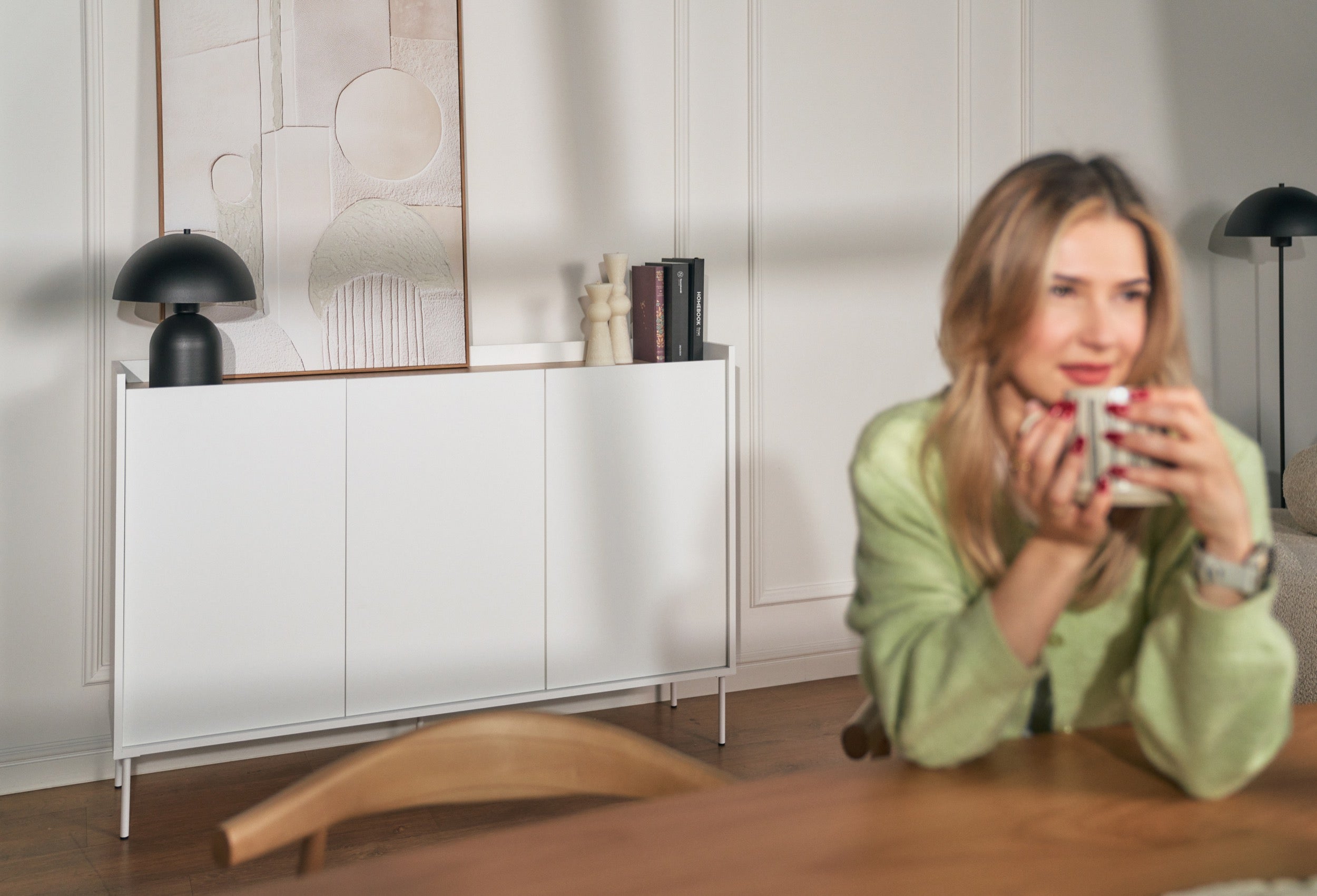 Drehtür-Kommode Tovi 140 cm weiß/Lindberg-Eiche