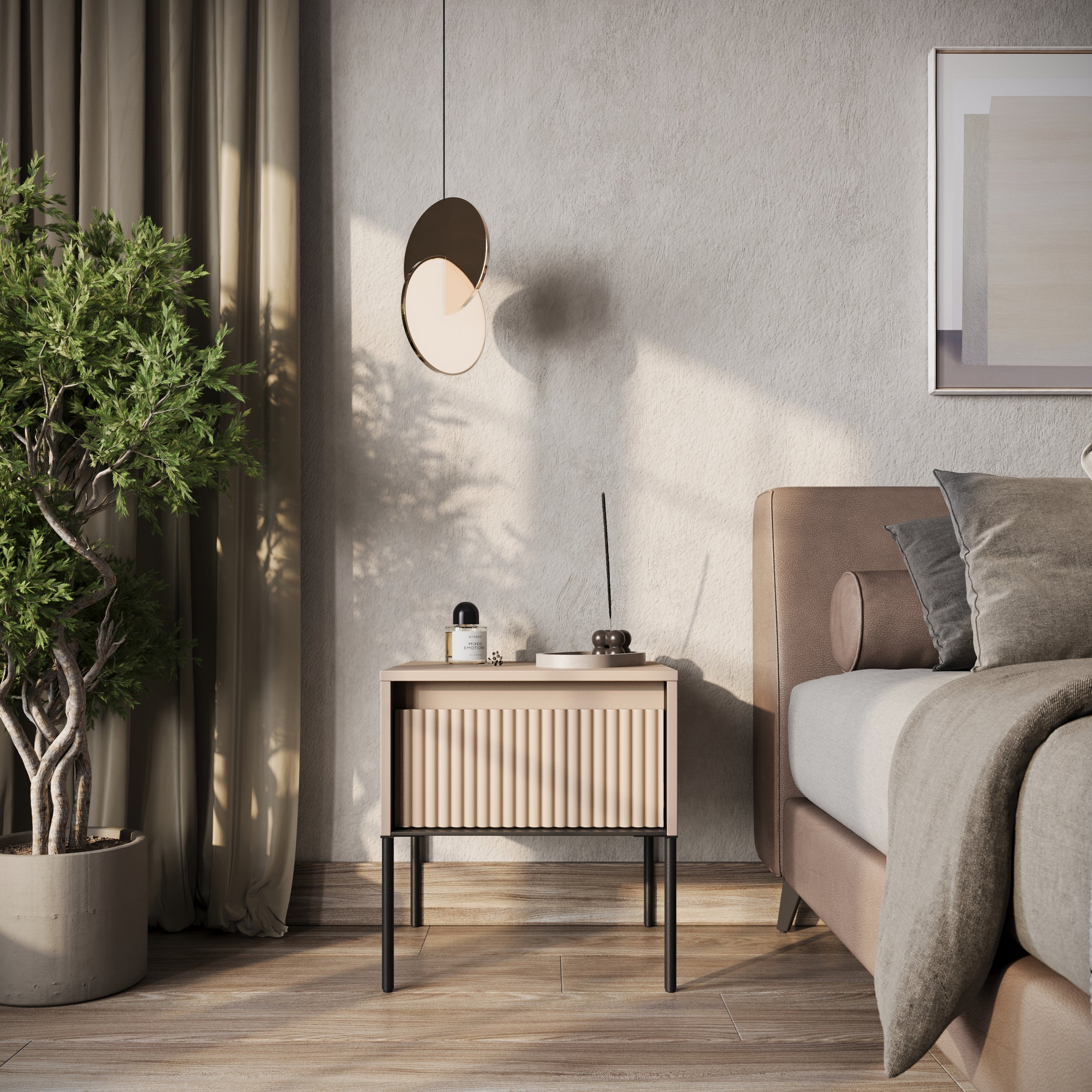 Nachttisch Trend 46 cm mit LED Beige