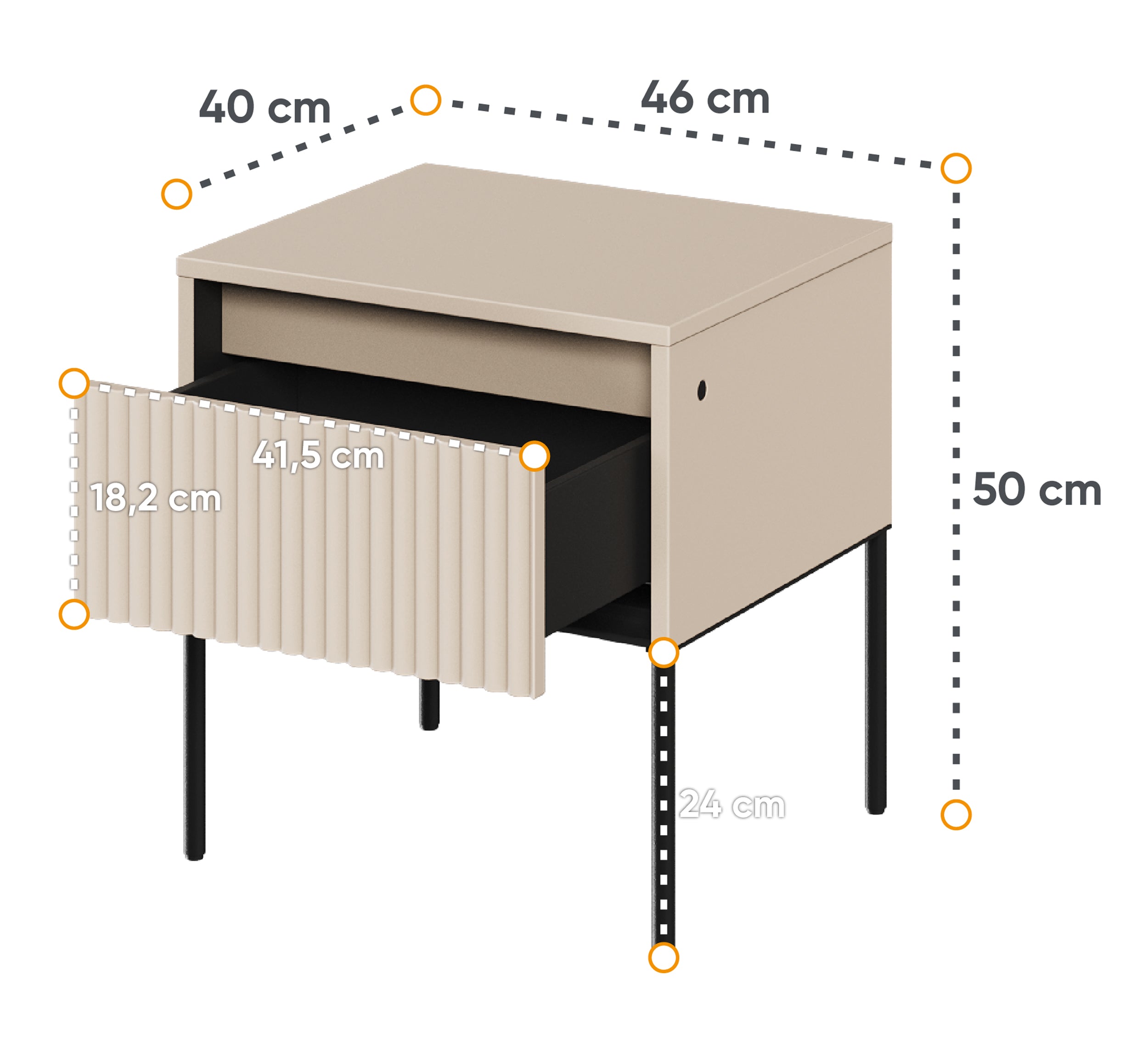 Nachttisch Trend 46 cm mit LED Beige