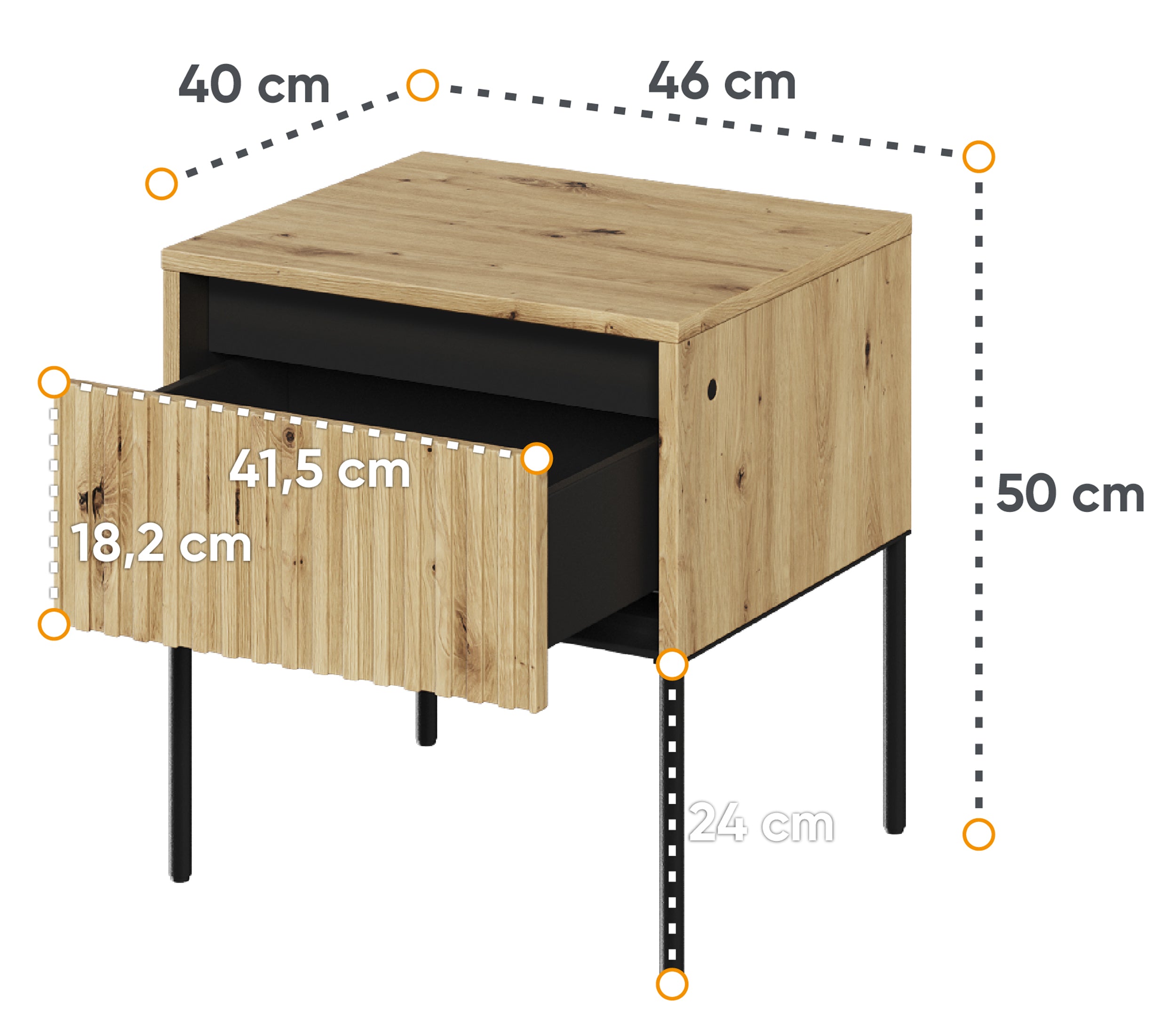 Nachttisch Trend 46 cm mit LED Artisan Eiche