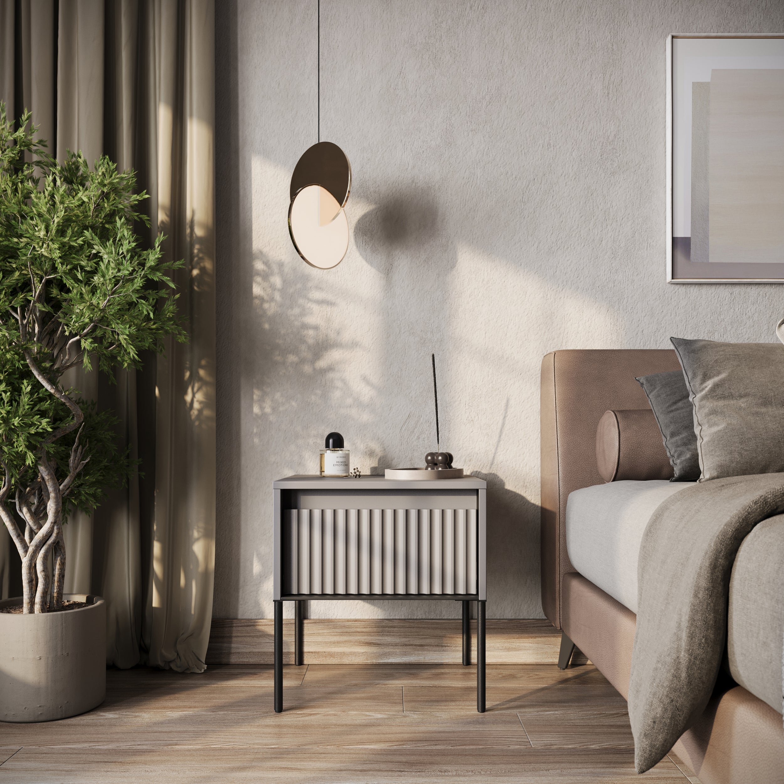 Nachttisch Trend 46 cm mit LED Grau