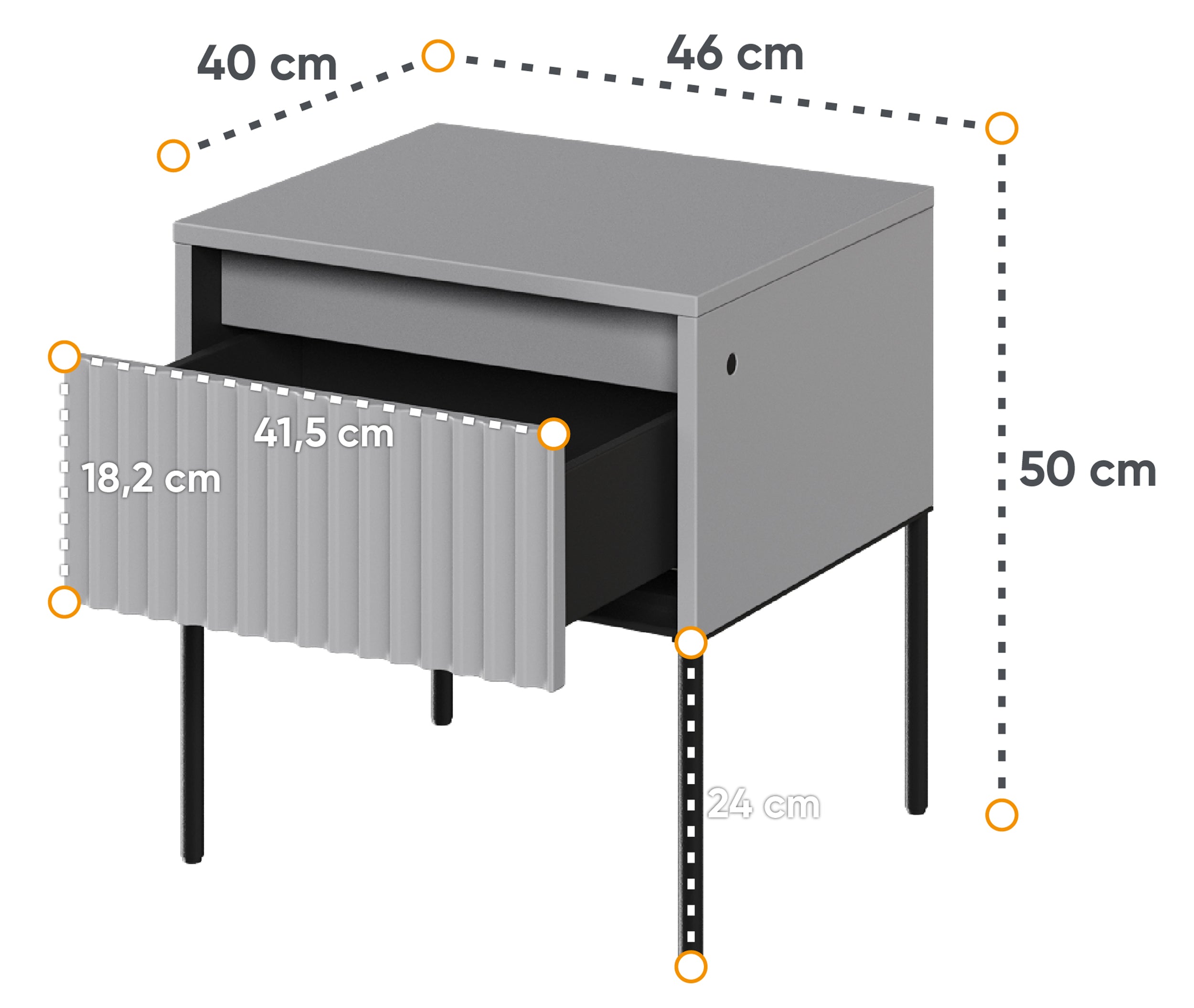 Nachttisch Trend 46 cm mit LED Grau