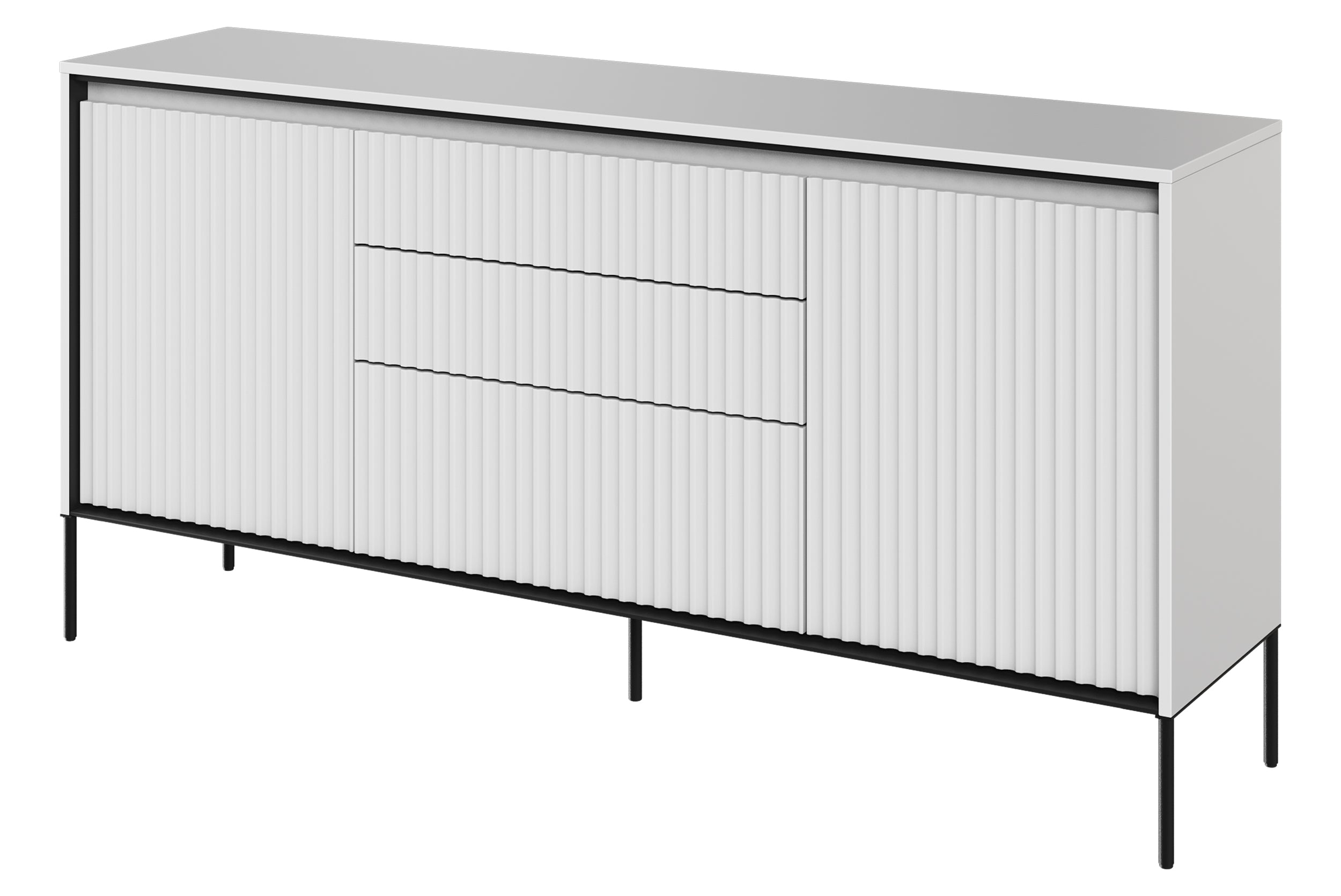 Zweiturige Kommode Trend 166 cm mit drei Schubladen und LED Weiß
