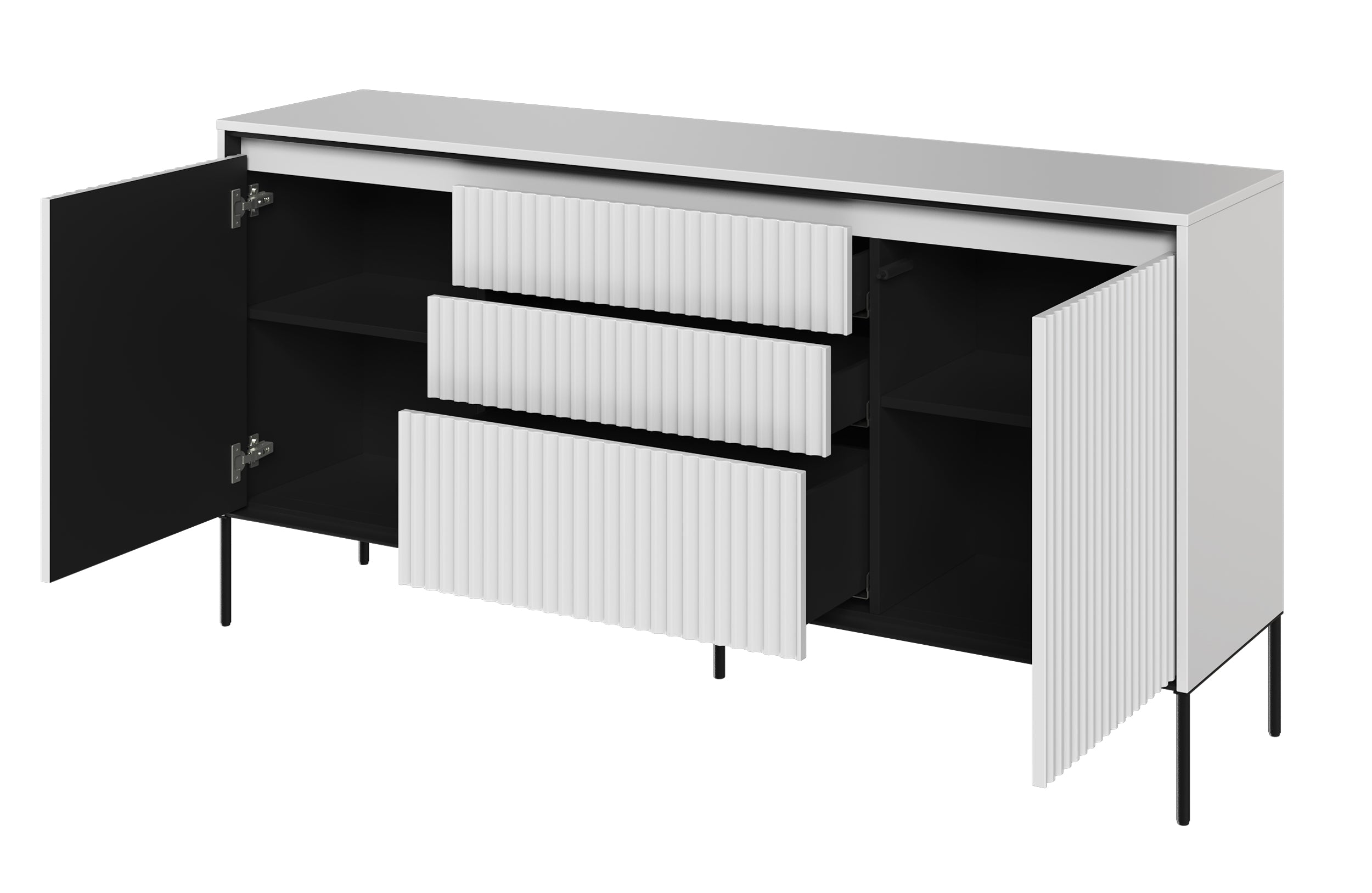 Zweiturige Kommode Trend 166 cm mit drei Schubladen und LED Weiß