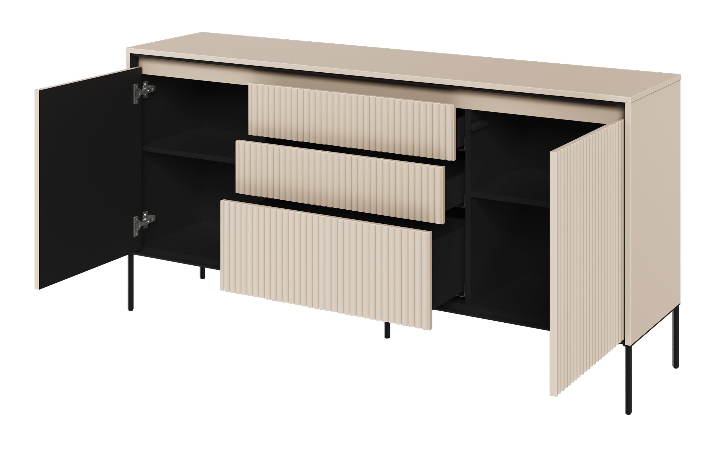 Trend 166 cm zweiteilige Kommode mit drei Schubladen und LED, Beige