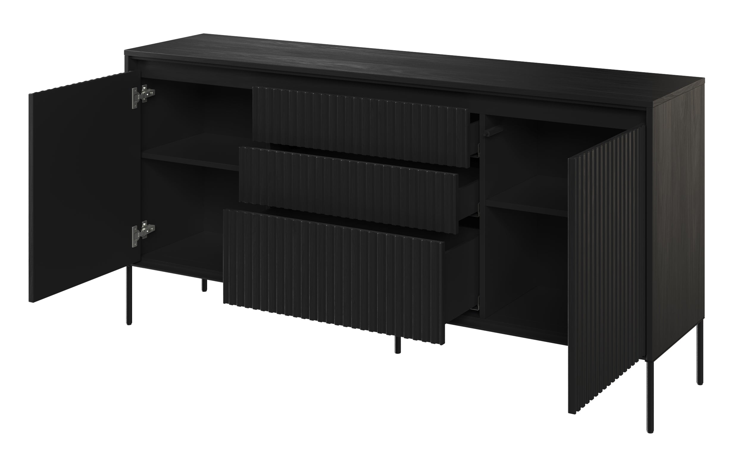 Trend 166 cm zweitürige Kommode mit drei LED-Schubladen Schwarz