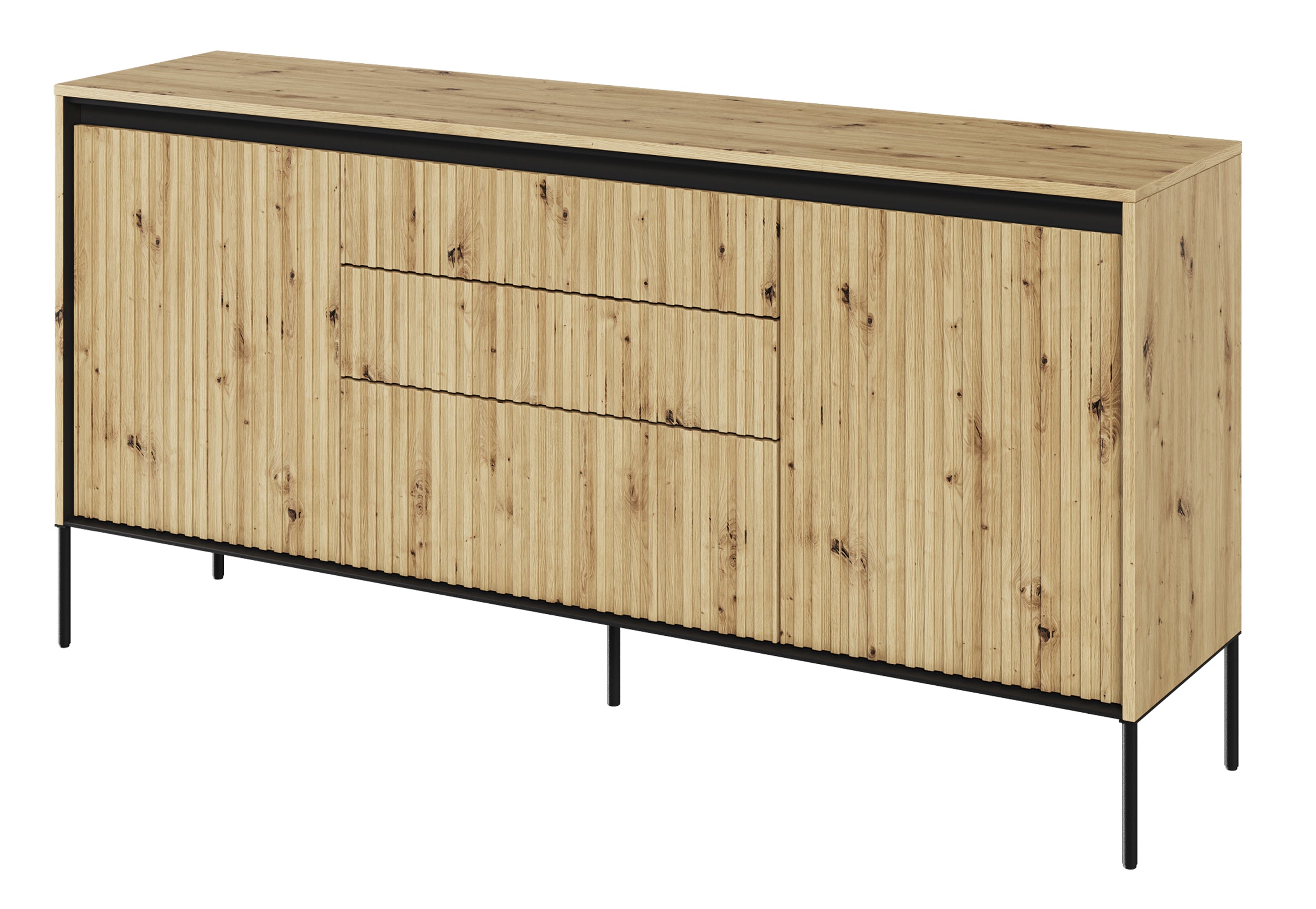 Trend Kommode mit zwei Türen, 166 cm, mit drei LED-Schubladen, Artisan-Eiche