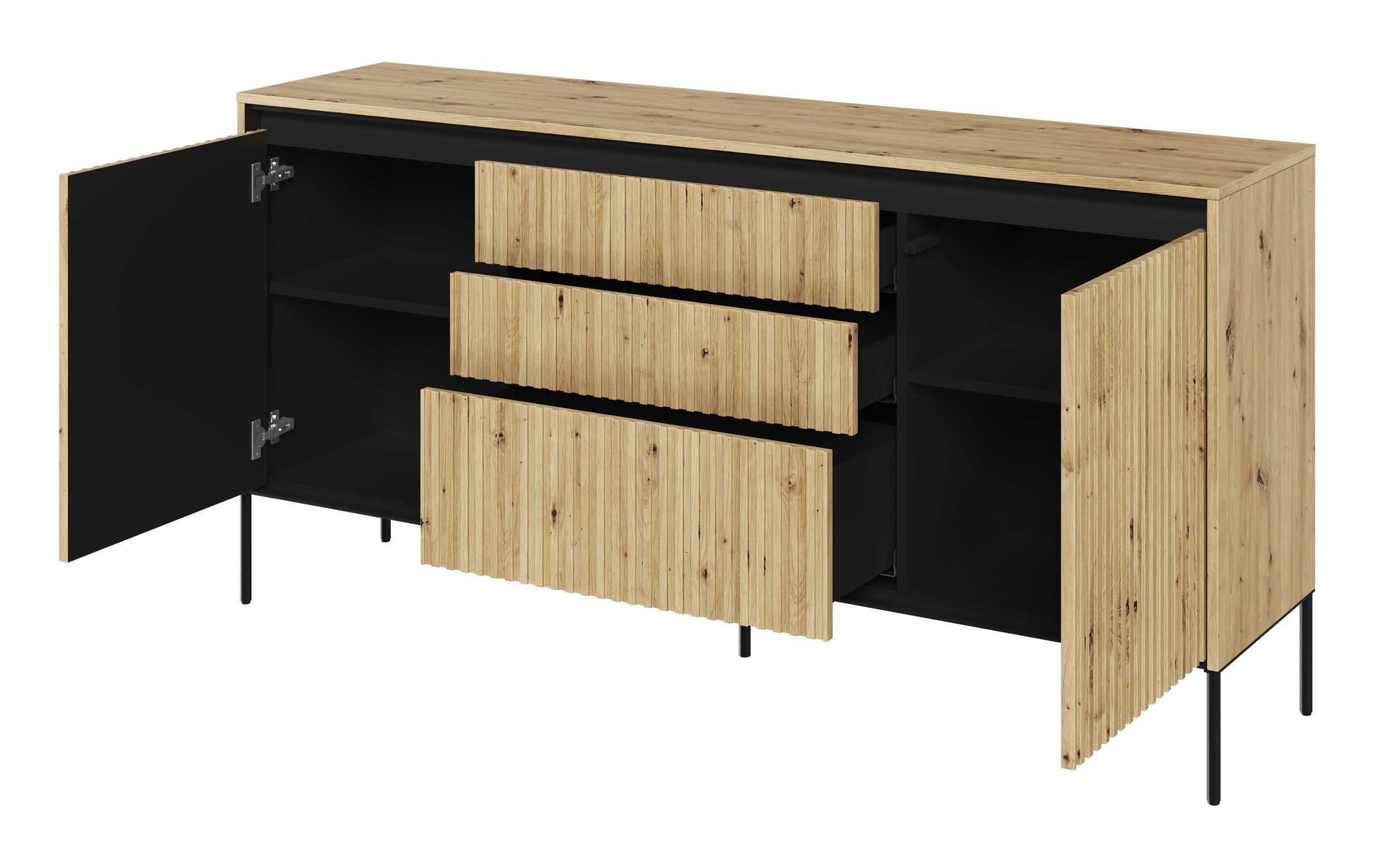 Trend Kommode mit zwei Türen, 166 cm, mit drei LED-Schubladen, Artisan-Eiche