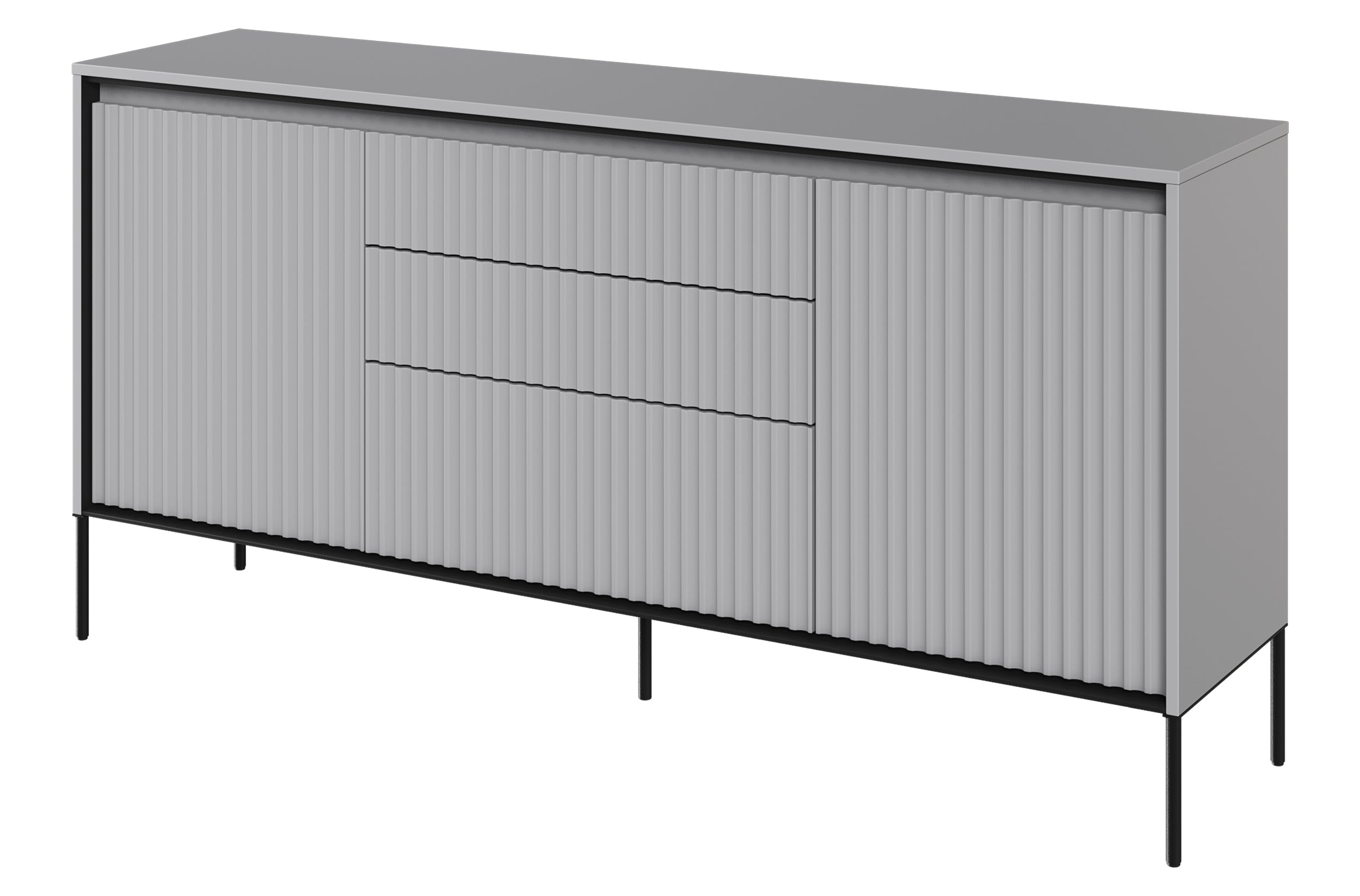 Trend Kommode mit zwei Türen, 166 cm, mit drei Schubladen und LED, Grau
