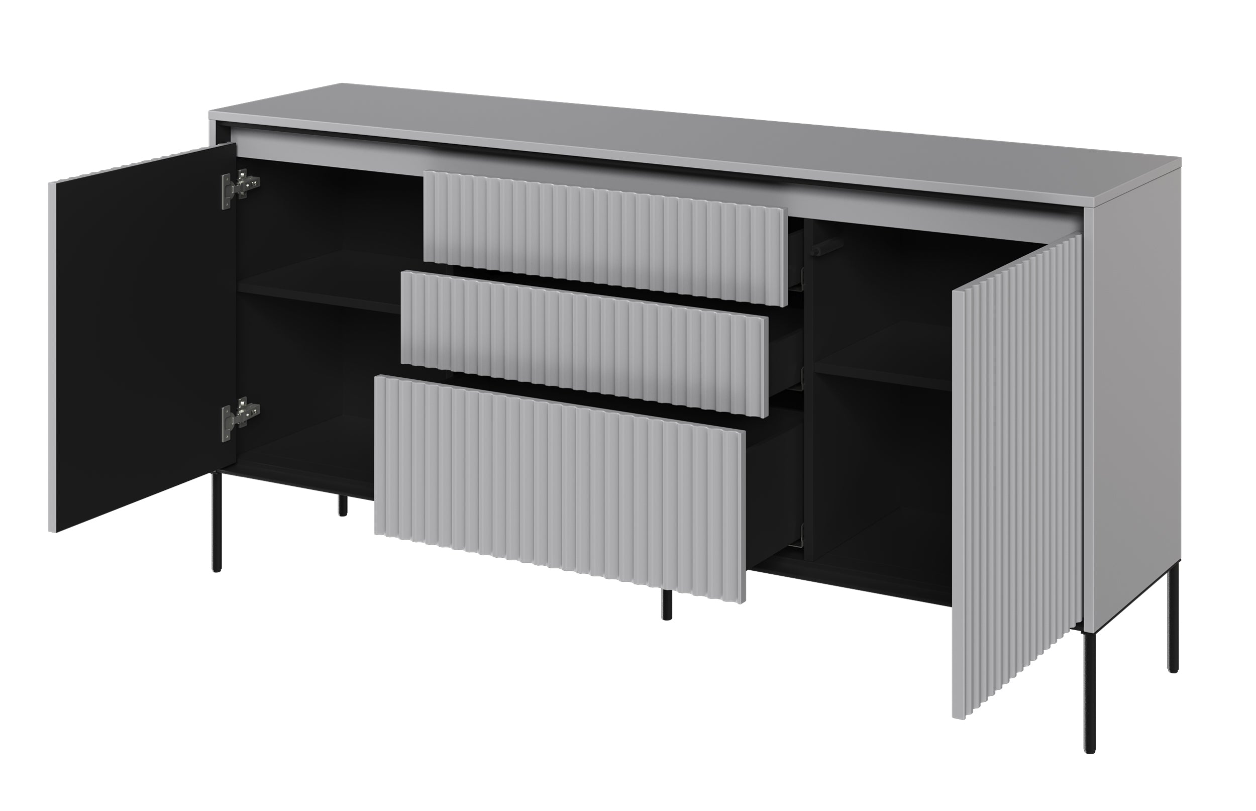 Trend Kommode mit zwei Türen, 166 cm, mit drei Schubladen und LED, Grau