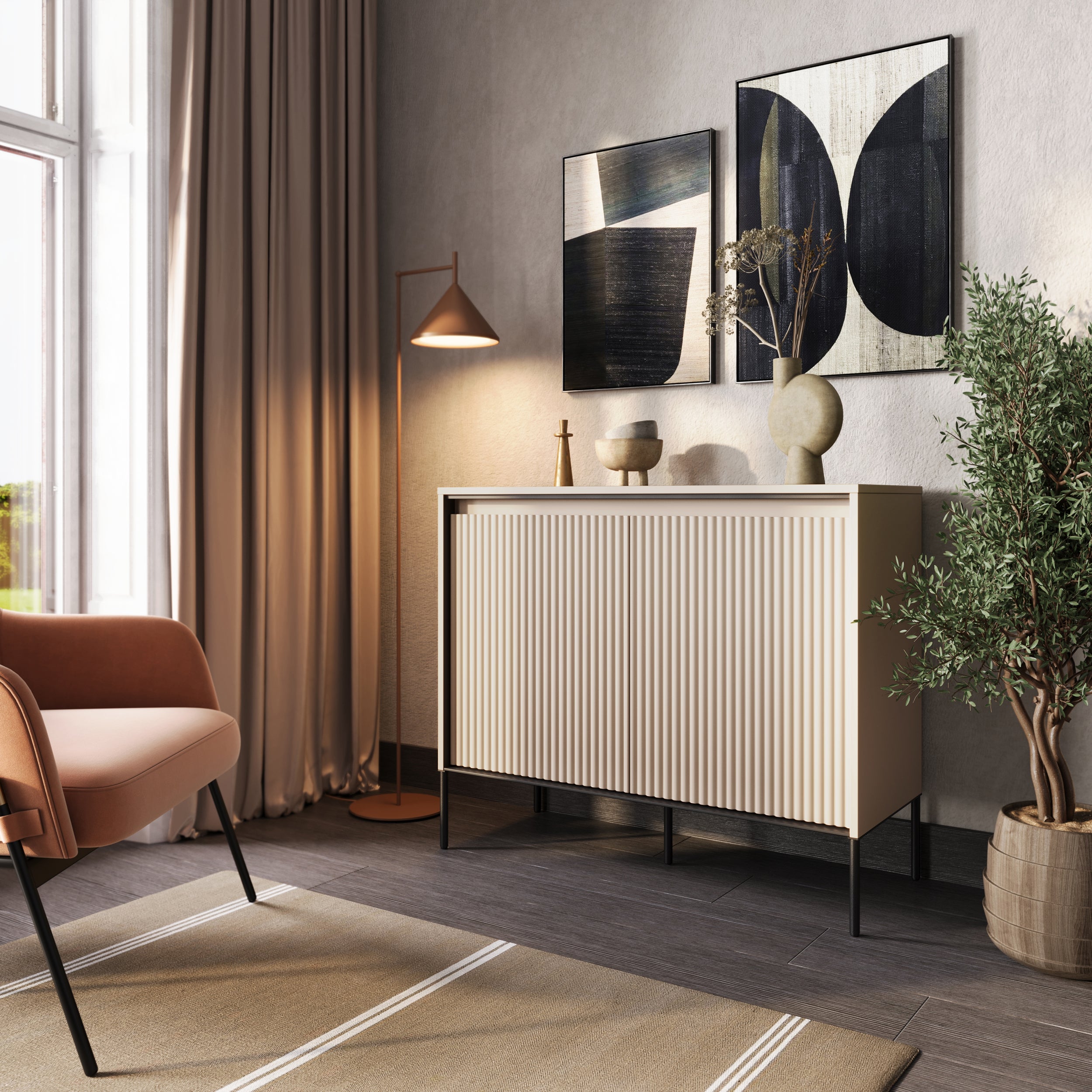 Zweiturige Kommode Trend 98 cm mit LED Beige