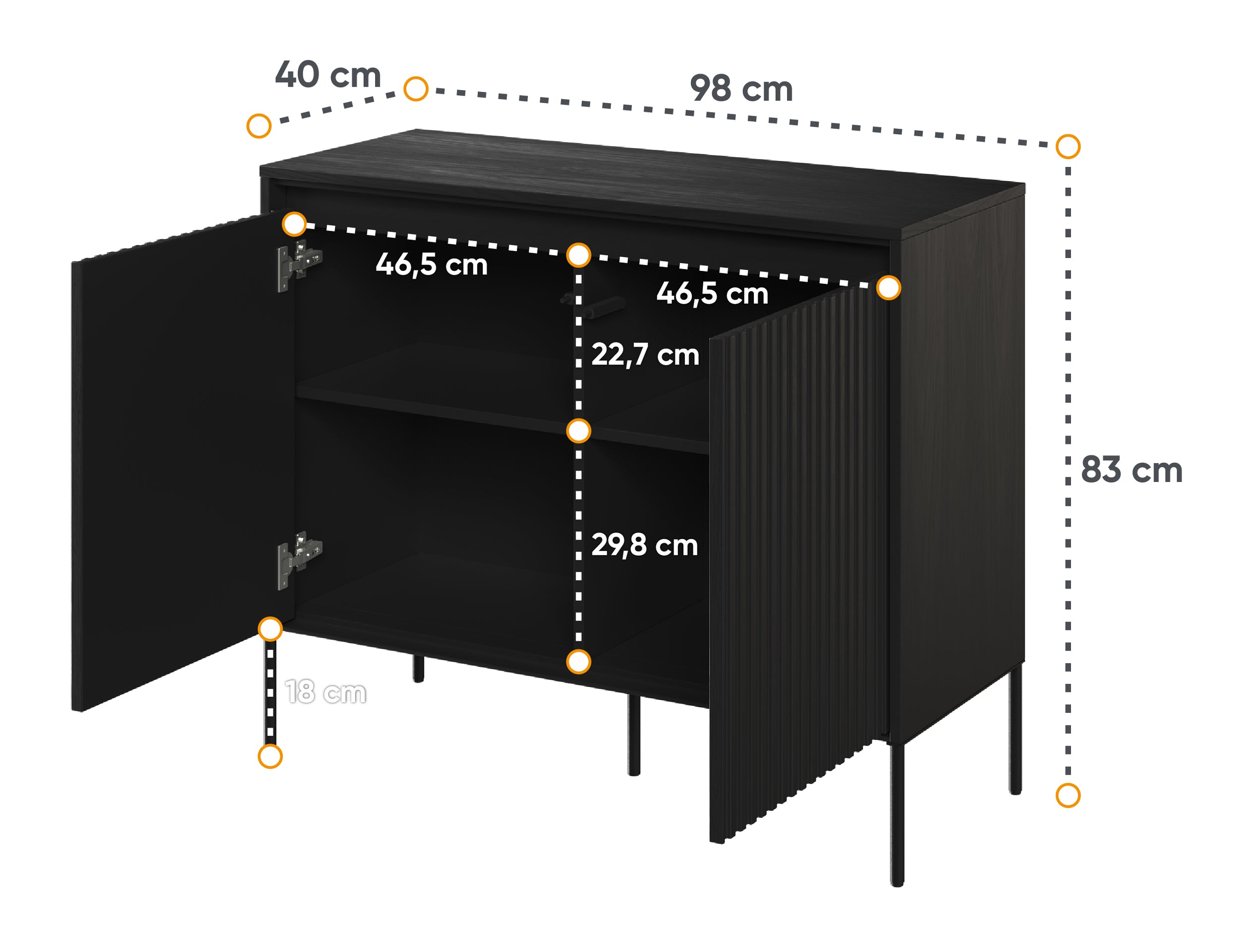 Trend 98 cm zweittürige Kommode mit LED Schwarz