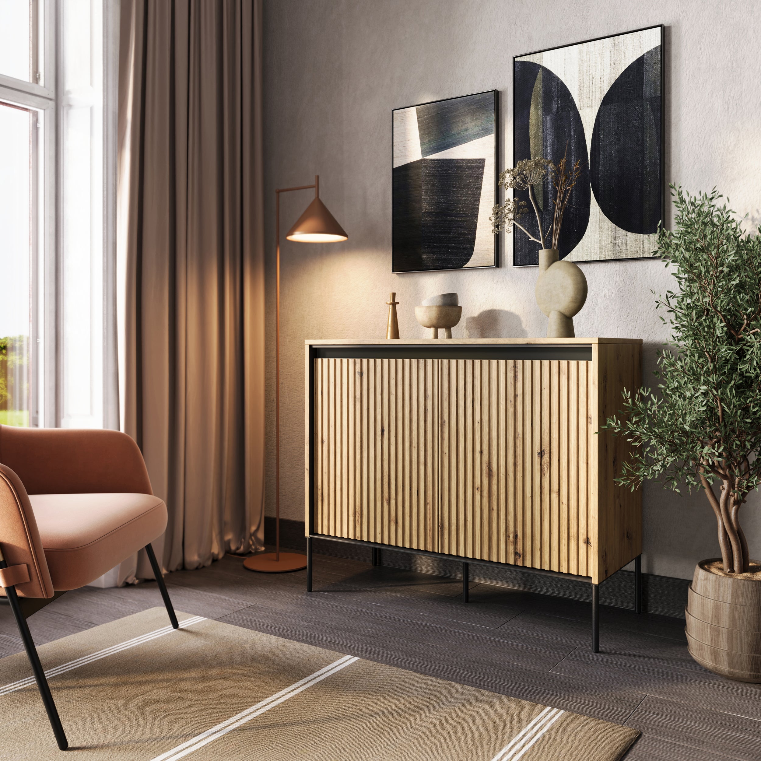 Zweittürige Kommode Trend 98 cm mit LED Artisan Eiche
