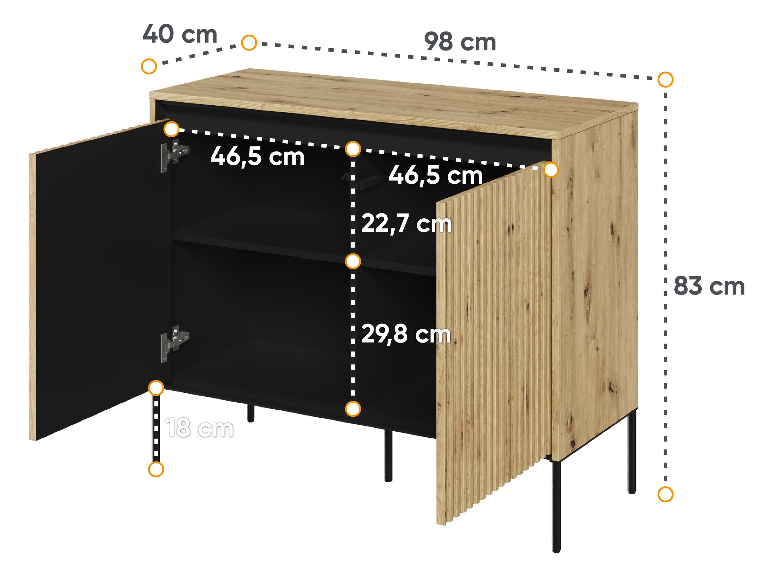Zweittürige Kommode Trend 98 cm mit LED Artisan Eiche