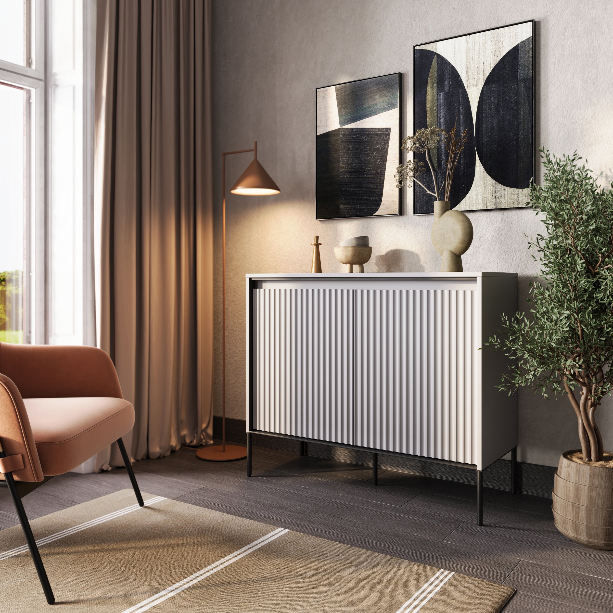 Zweiturige Kommode Trend 98 cm mit LED Grau