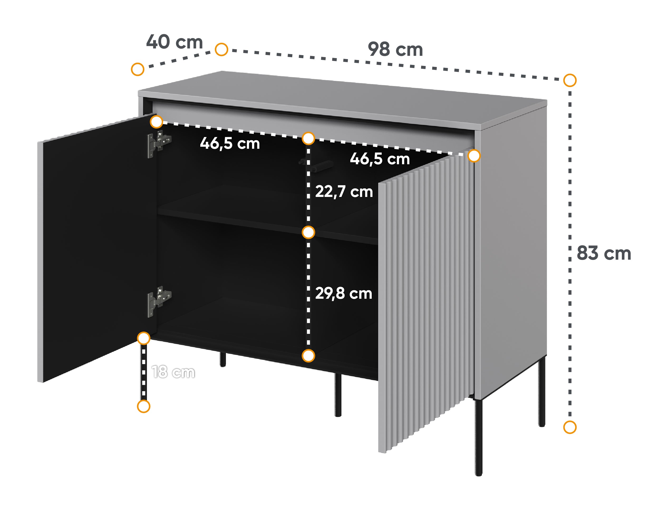 Zweiturige Kommode Trend 98 cm mit LED Grau