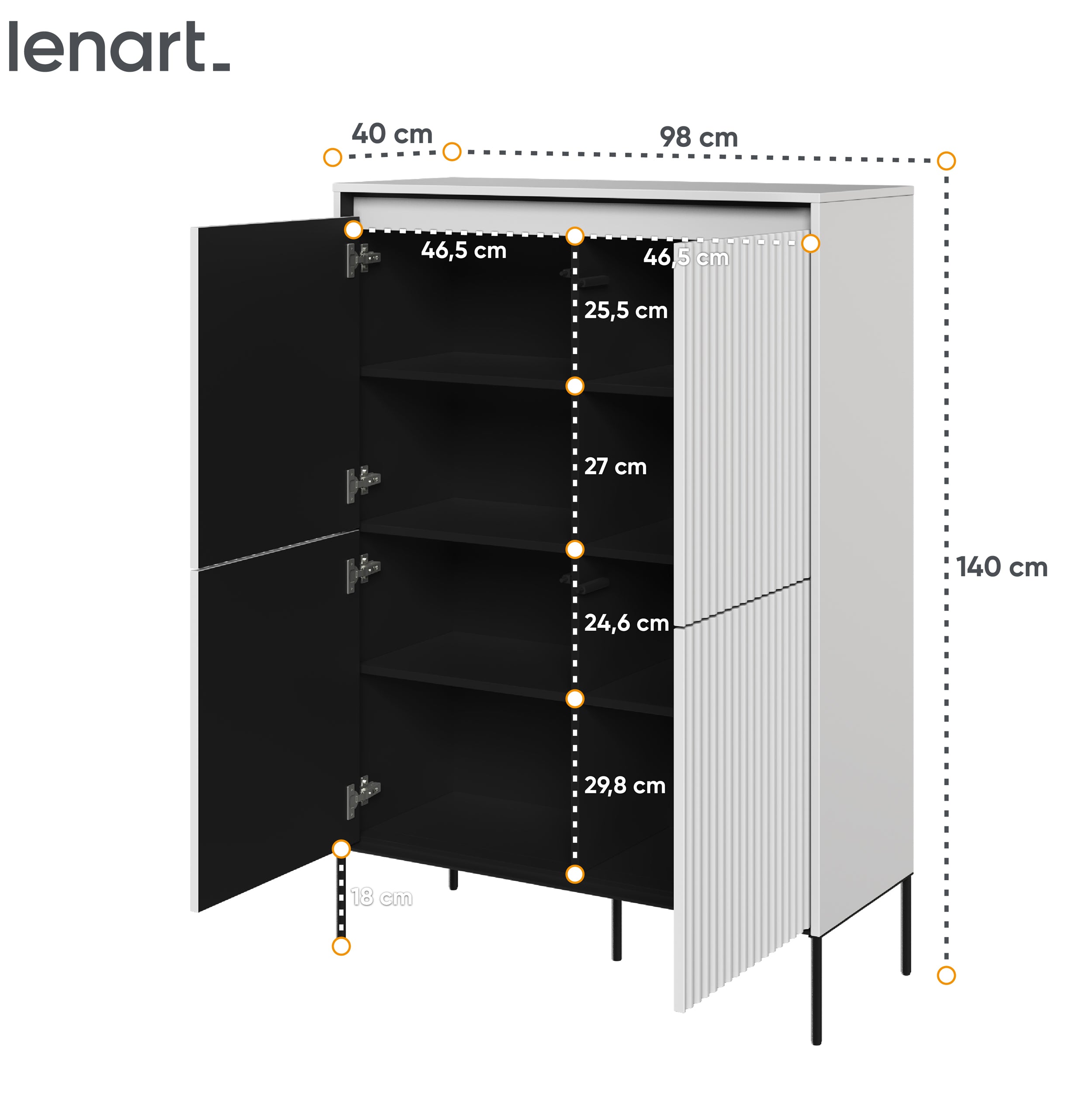 Vier­türige Kommode Trend, hoch 98 cm, mit LED, Weiß