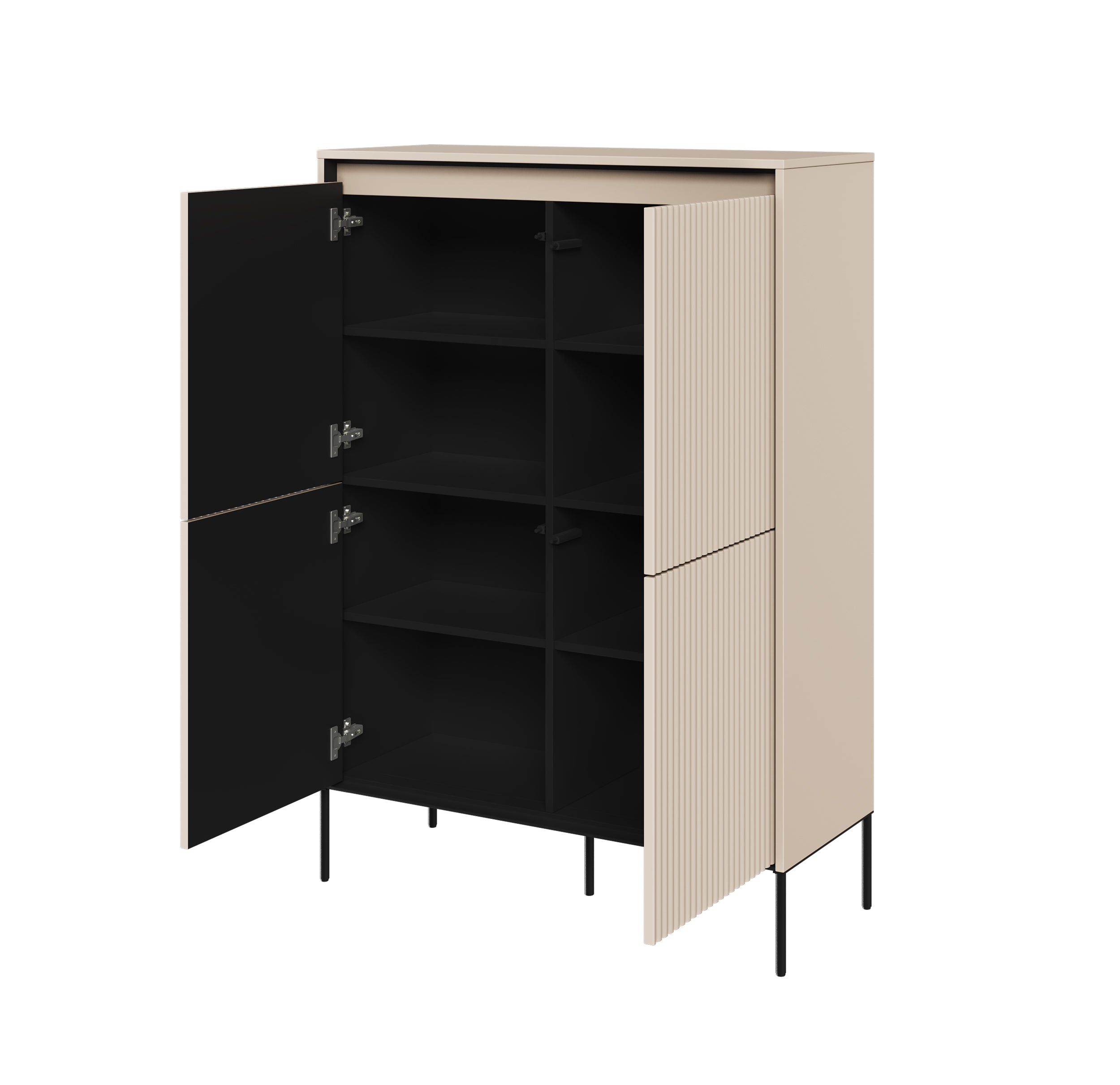 Hohe vierflügelige Kommode Trend 98 cm mit LED Beige