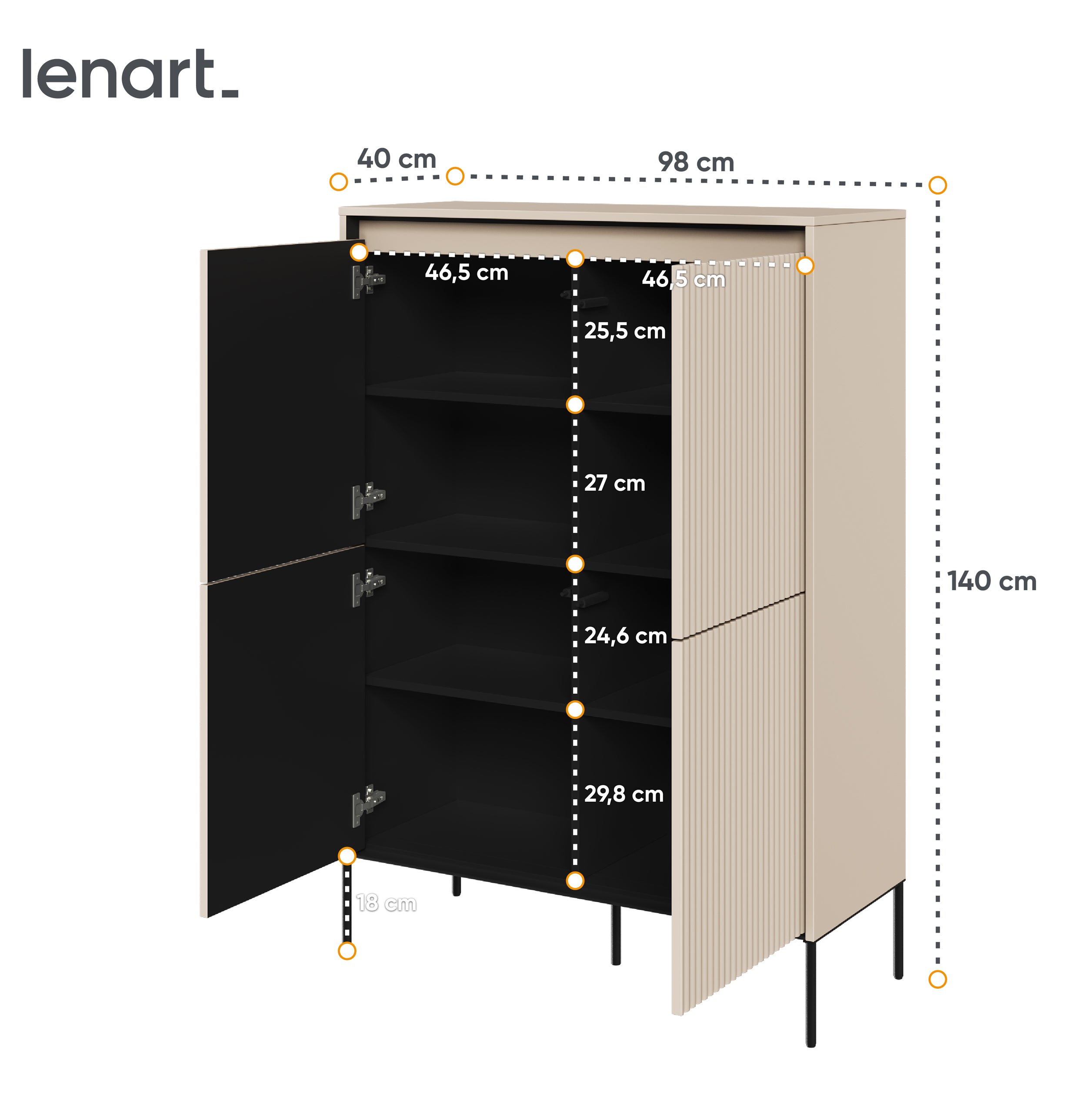 Hohe vierflügelige Kommode Trend 98 cm mit LED Beige