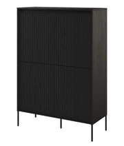 Trend vier­türige hohe Kommode 98 cm mit LED Schwarz
