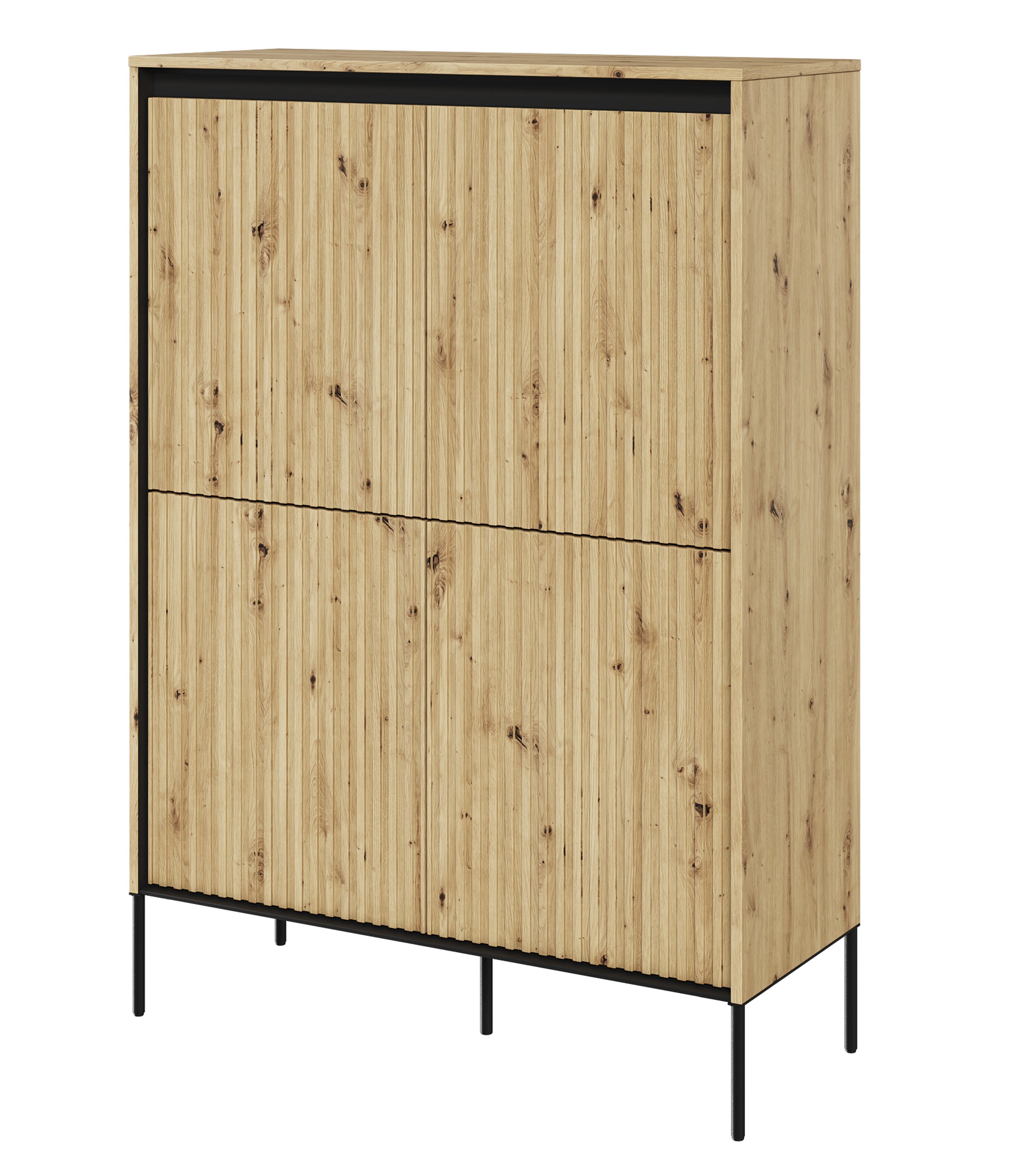 Vier­türige hohe Kommode Trend 98 cm mit LED Artisan-Eiche