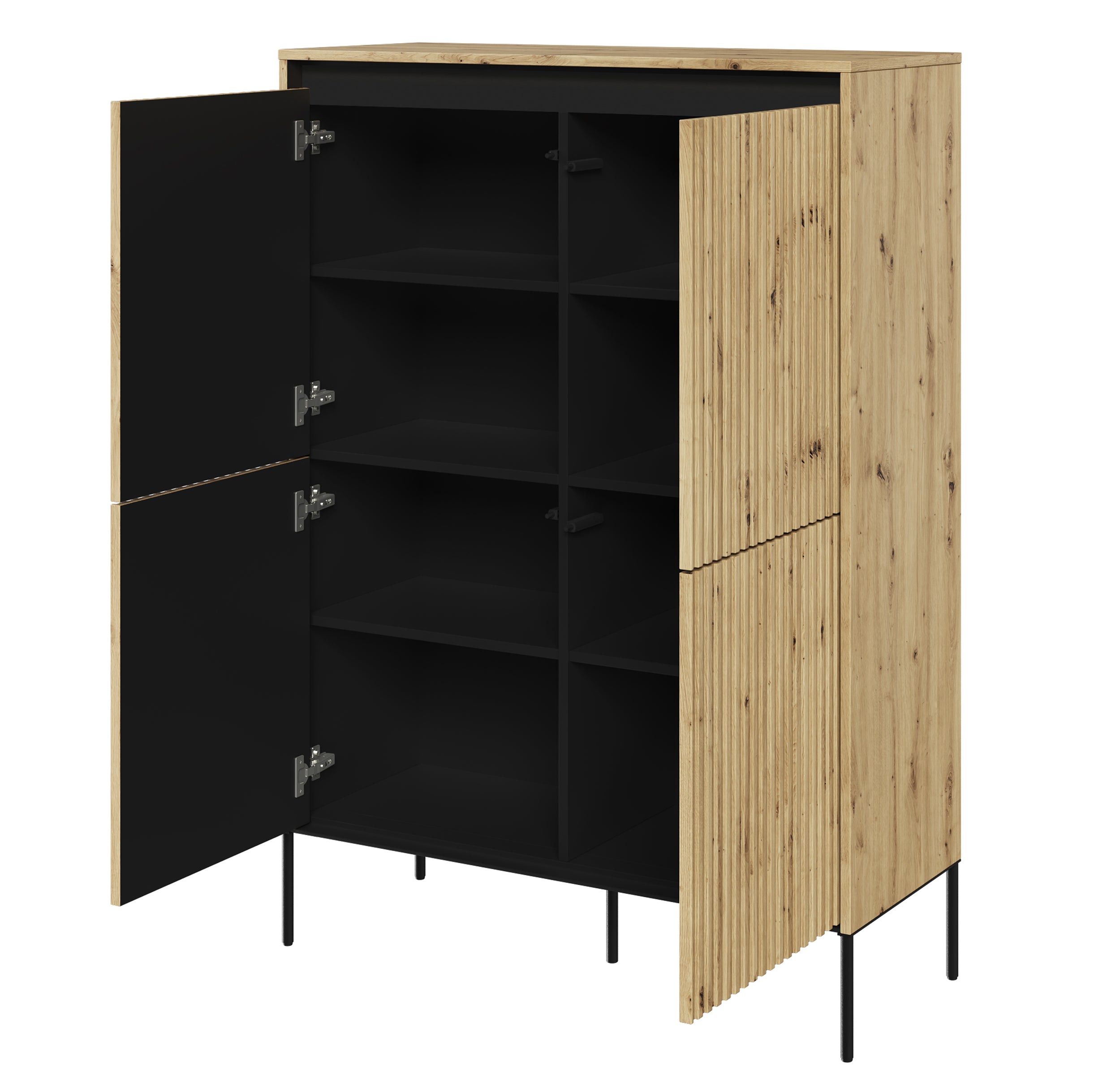 Vier­türige hohe Kommode Trend 98 cm mit LED Artisan-Eiche