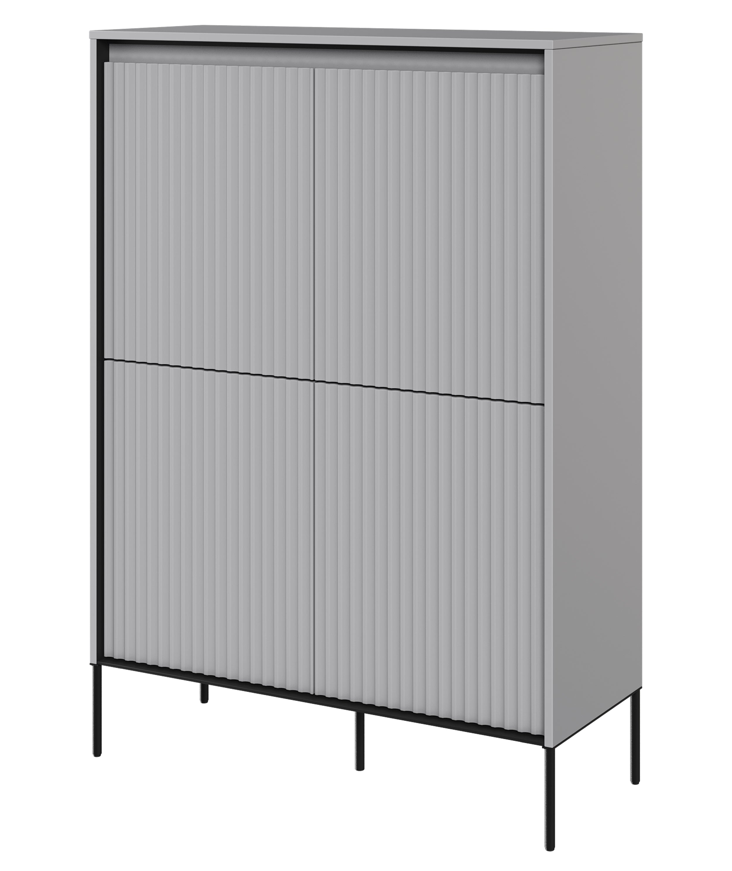Vier­tü­rige Kommode Trend, hoch, 98 cm, mit LED, Grau