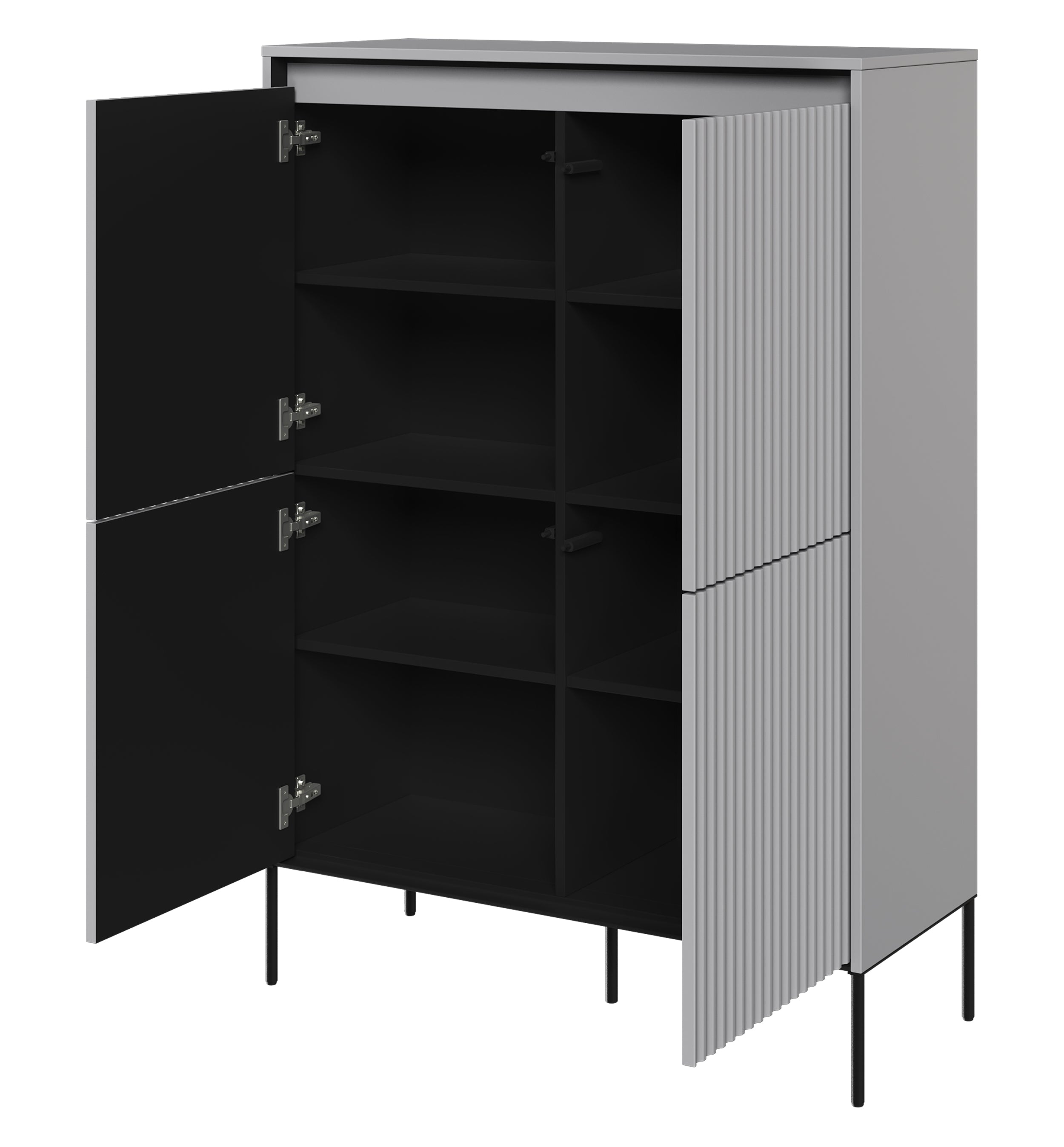 Vier­tü­rige Kommode Trend, hoch, 98 cm, mit LED, Grau
