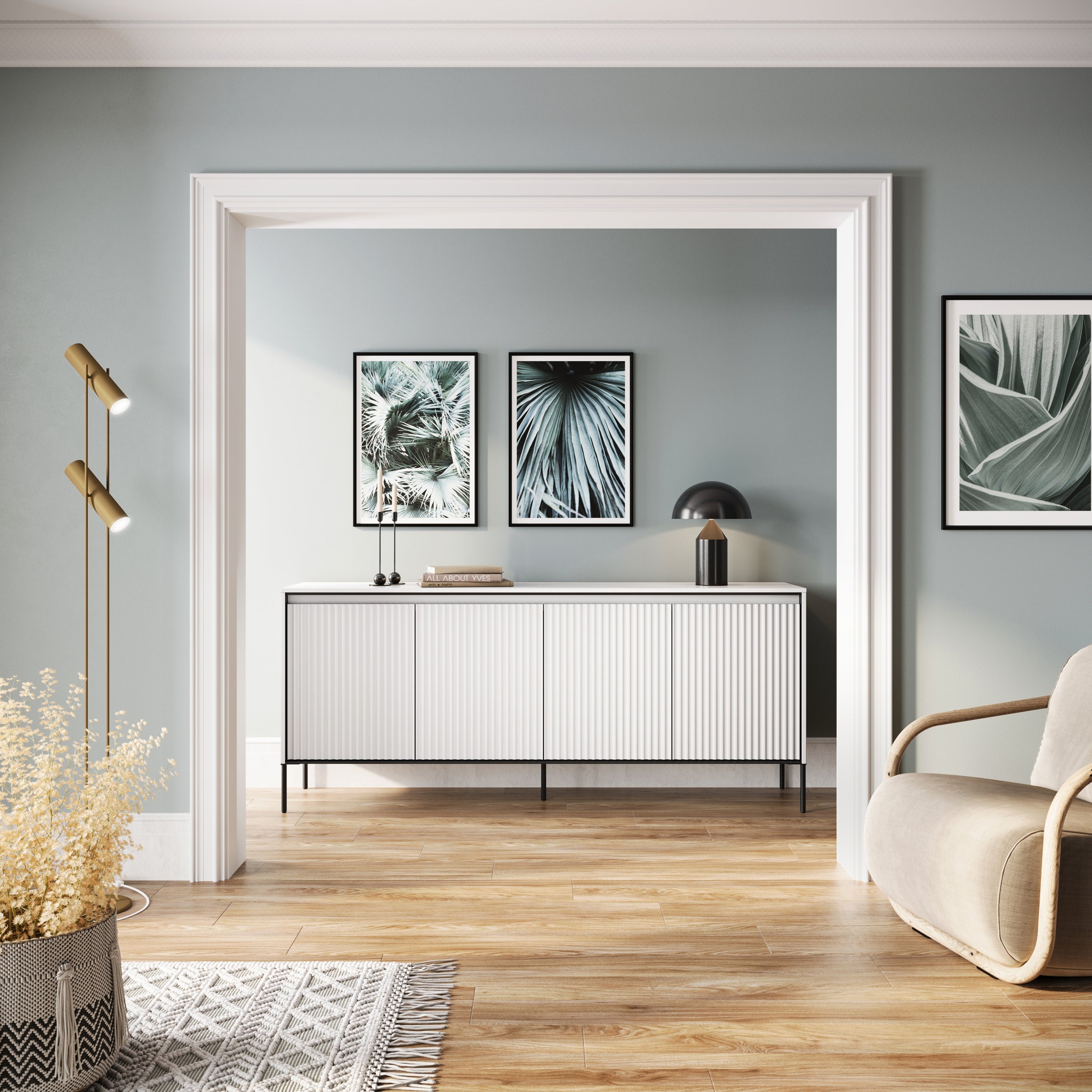 Niedriger Trend-Vier­türiger Kommode 193 cm mit LED Weiß