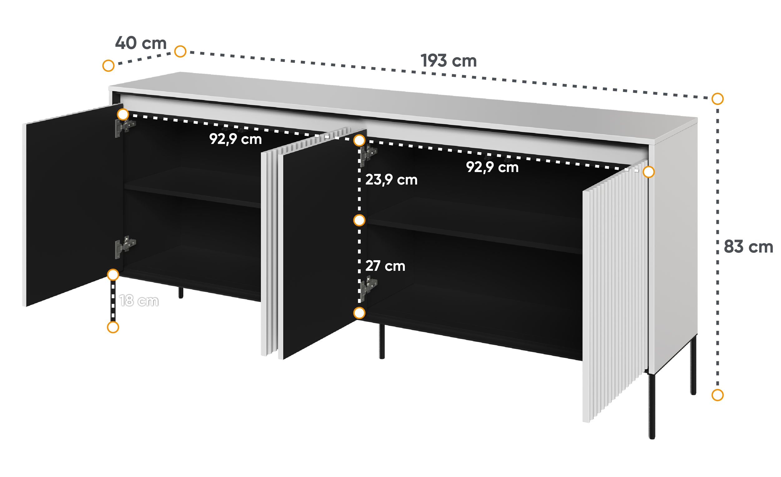Niedriger Trend-Vier­türiger Kommode 193 cm mit LED Weiß