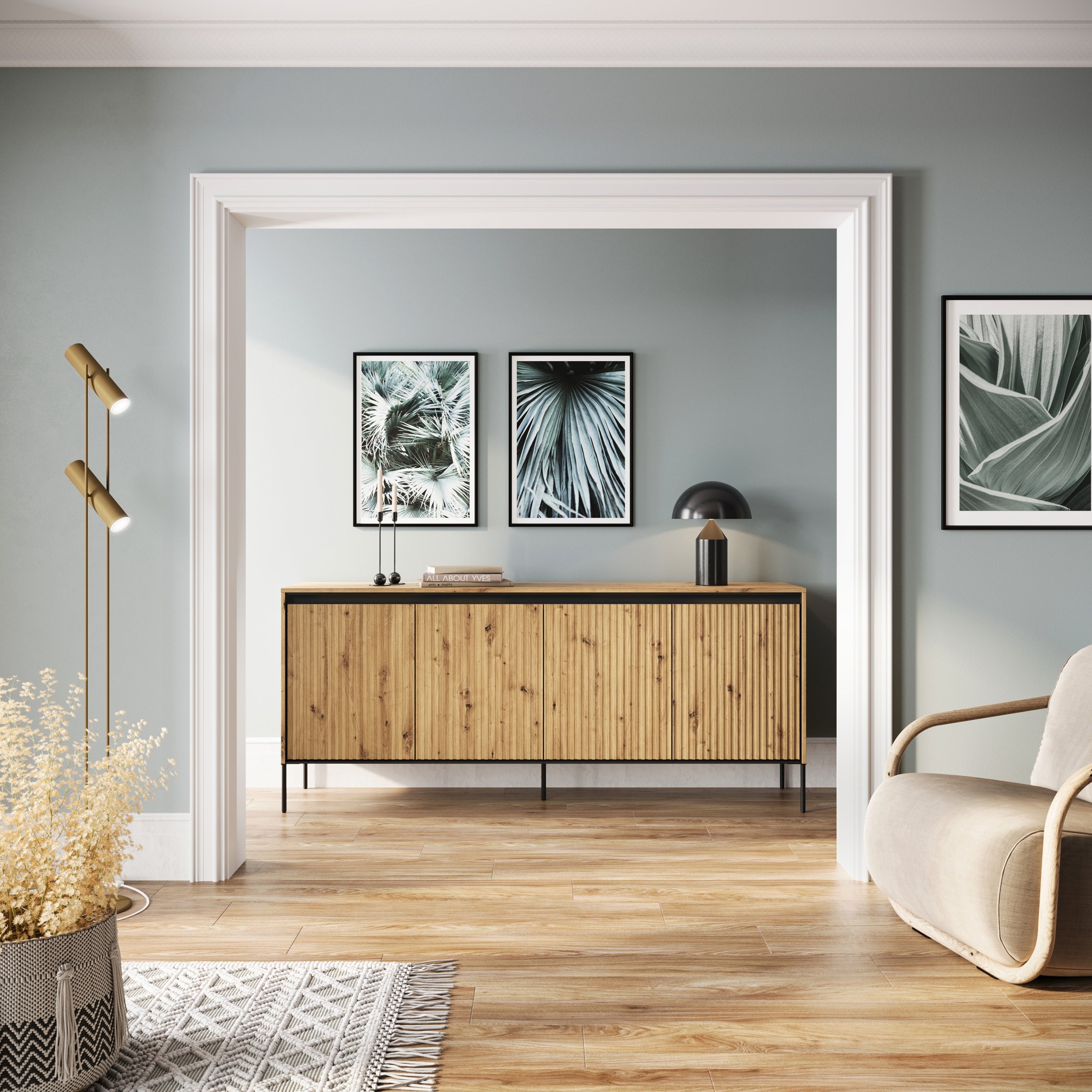 Niedriger vierflügeliger Trend-Kommode 193 cm mit LED Artisan-Eiche