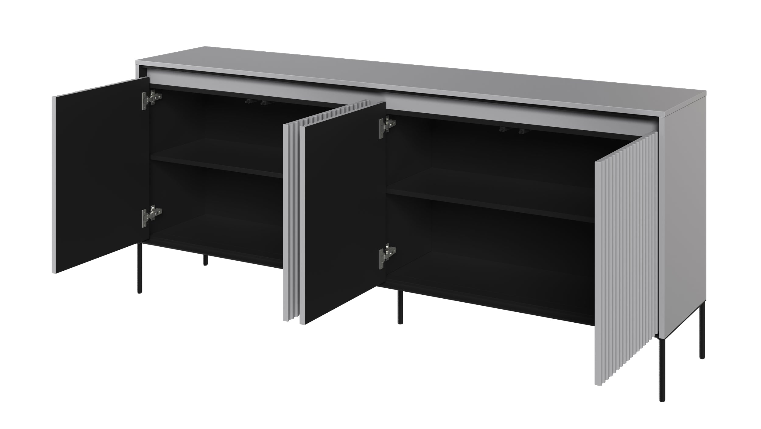 Vier­türige Kommode Trend niedrig 193 cm mit LED Grau