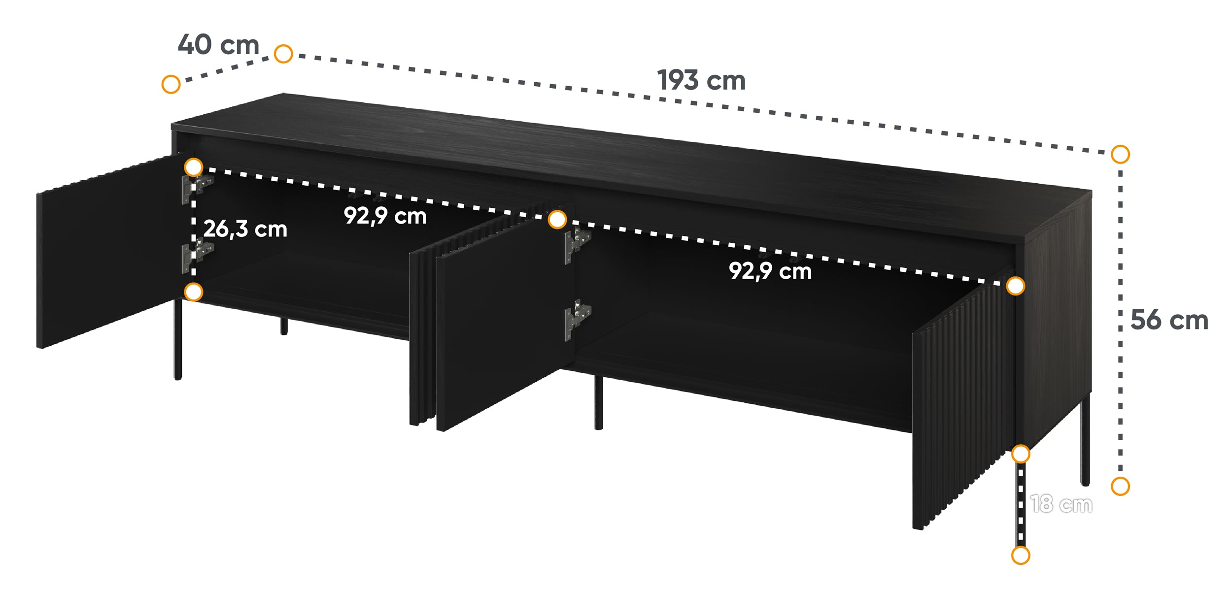 TV-Schrank Trend 193 cm mit LED Schwarz