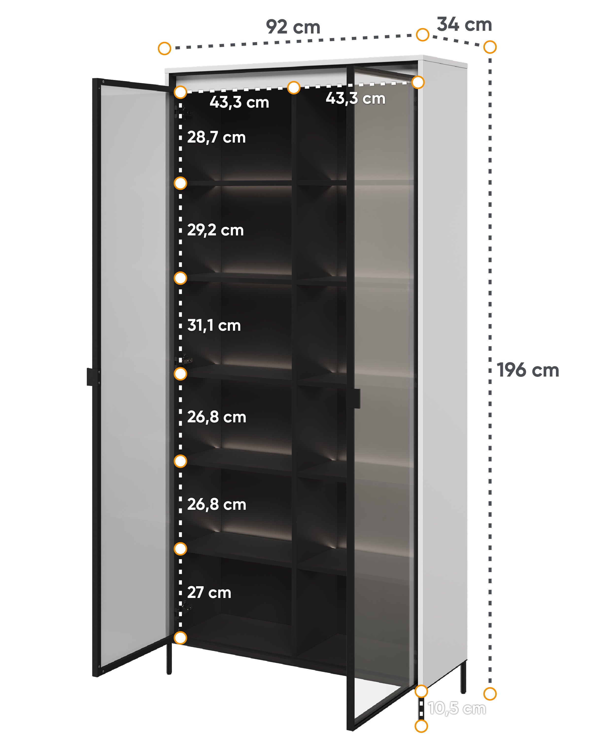 Zweiflügeliger Schrank Trend 92 cm mit LED Weiß
