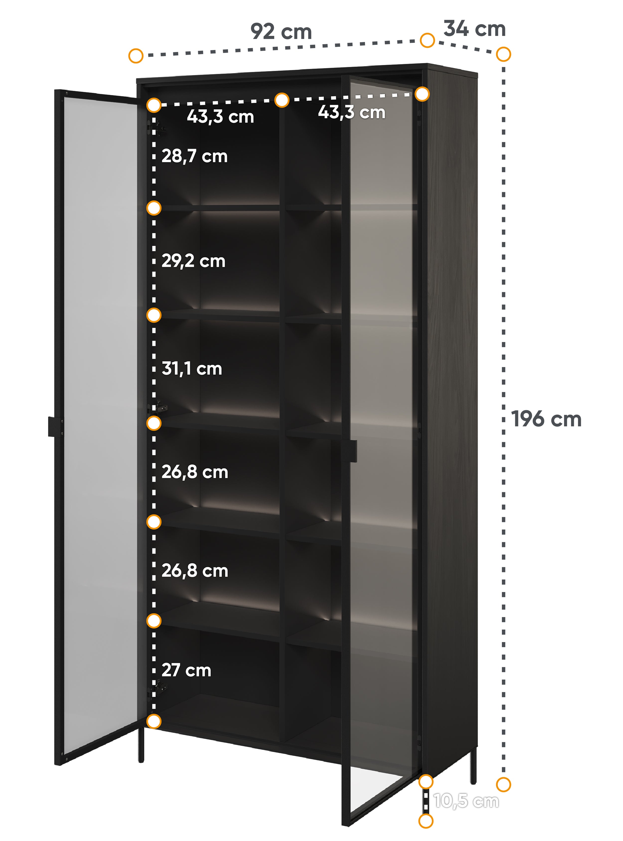 Zweiflügeliger Trend-Schrank 92 cm mit LED Schwarz