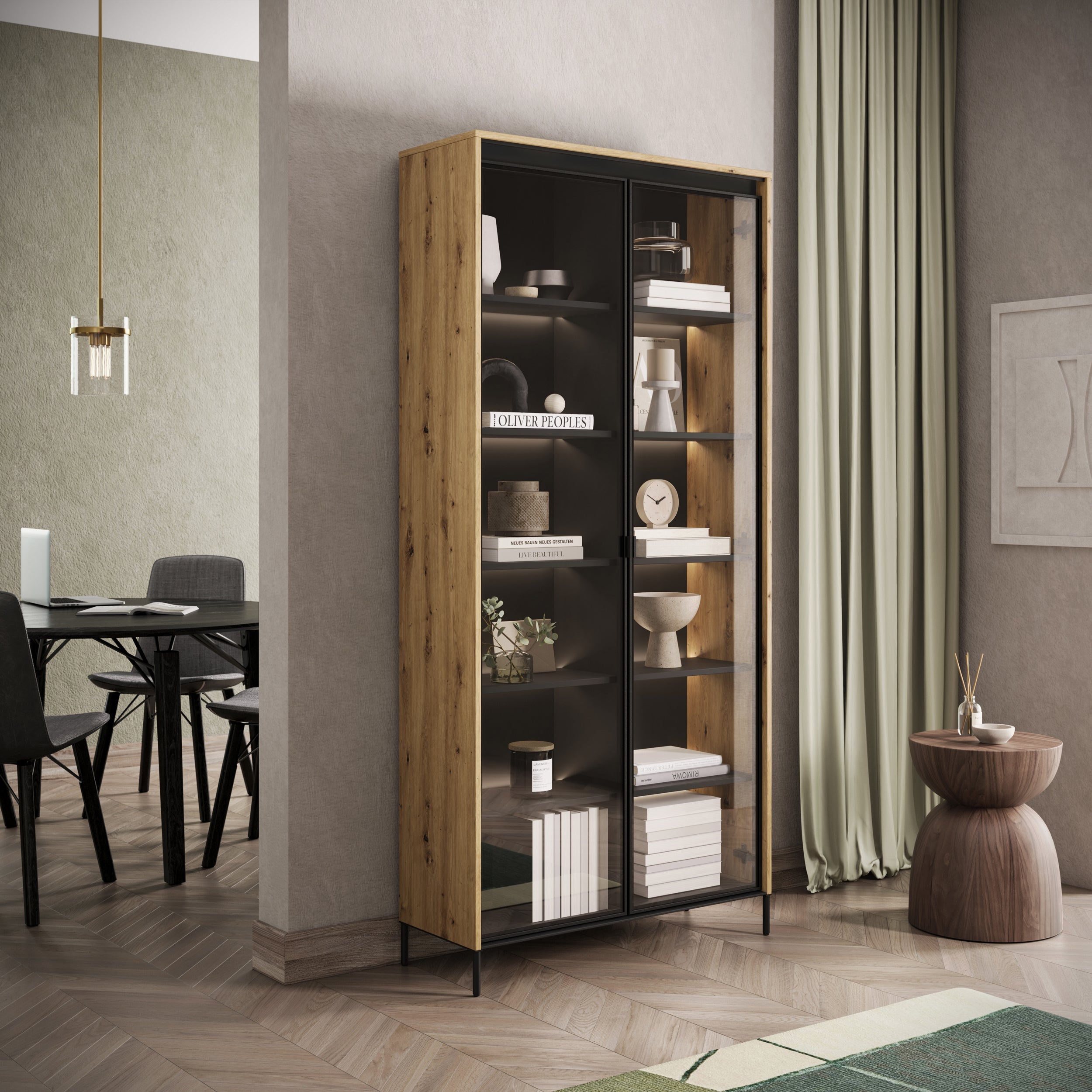 Zweiflügeliger Trend-Schrank 92 cm mit LED Artisan-Eiche
