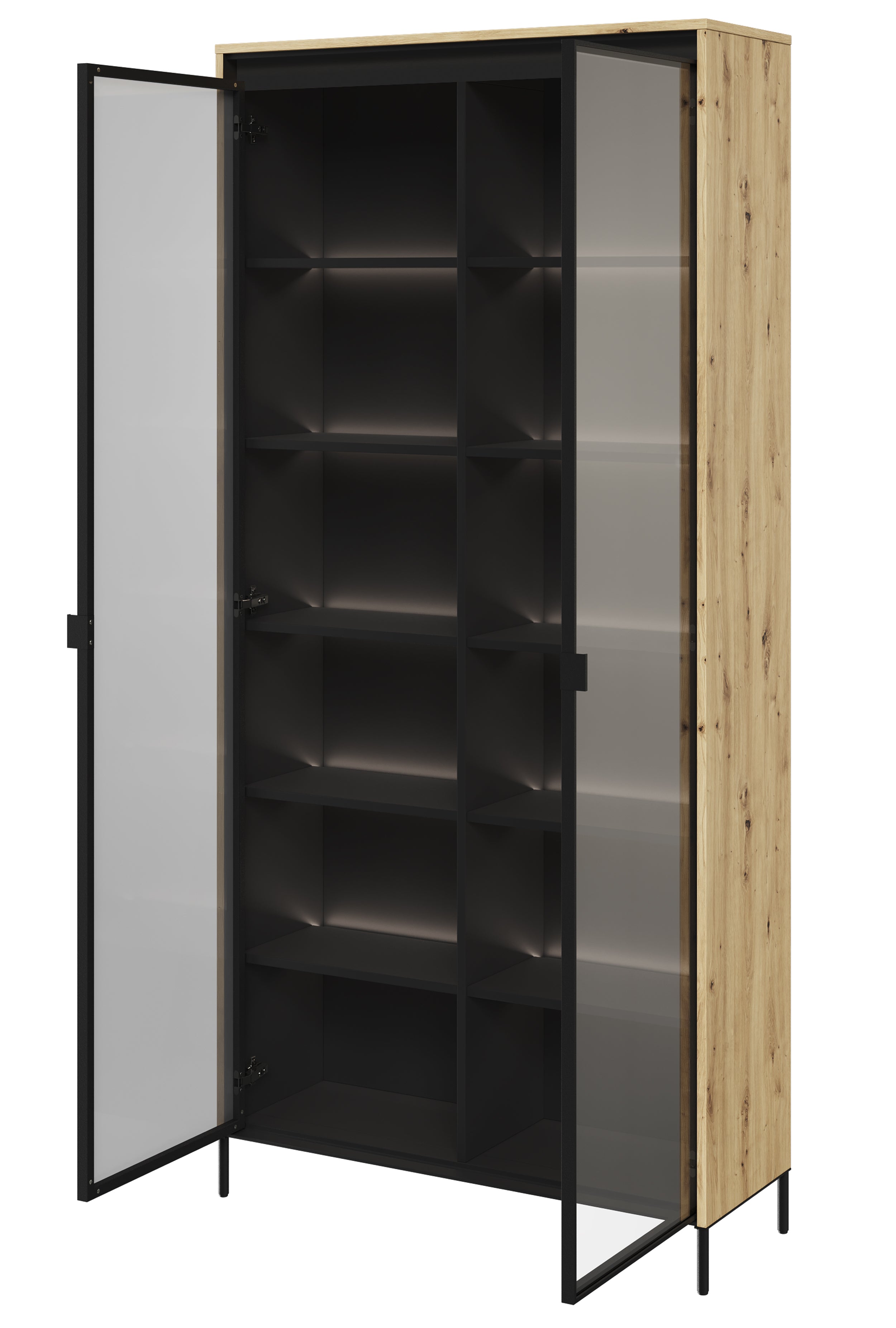 Zweiflügeliger Trend-Schrank 92 cm mit LED Artisan-Eiche