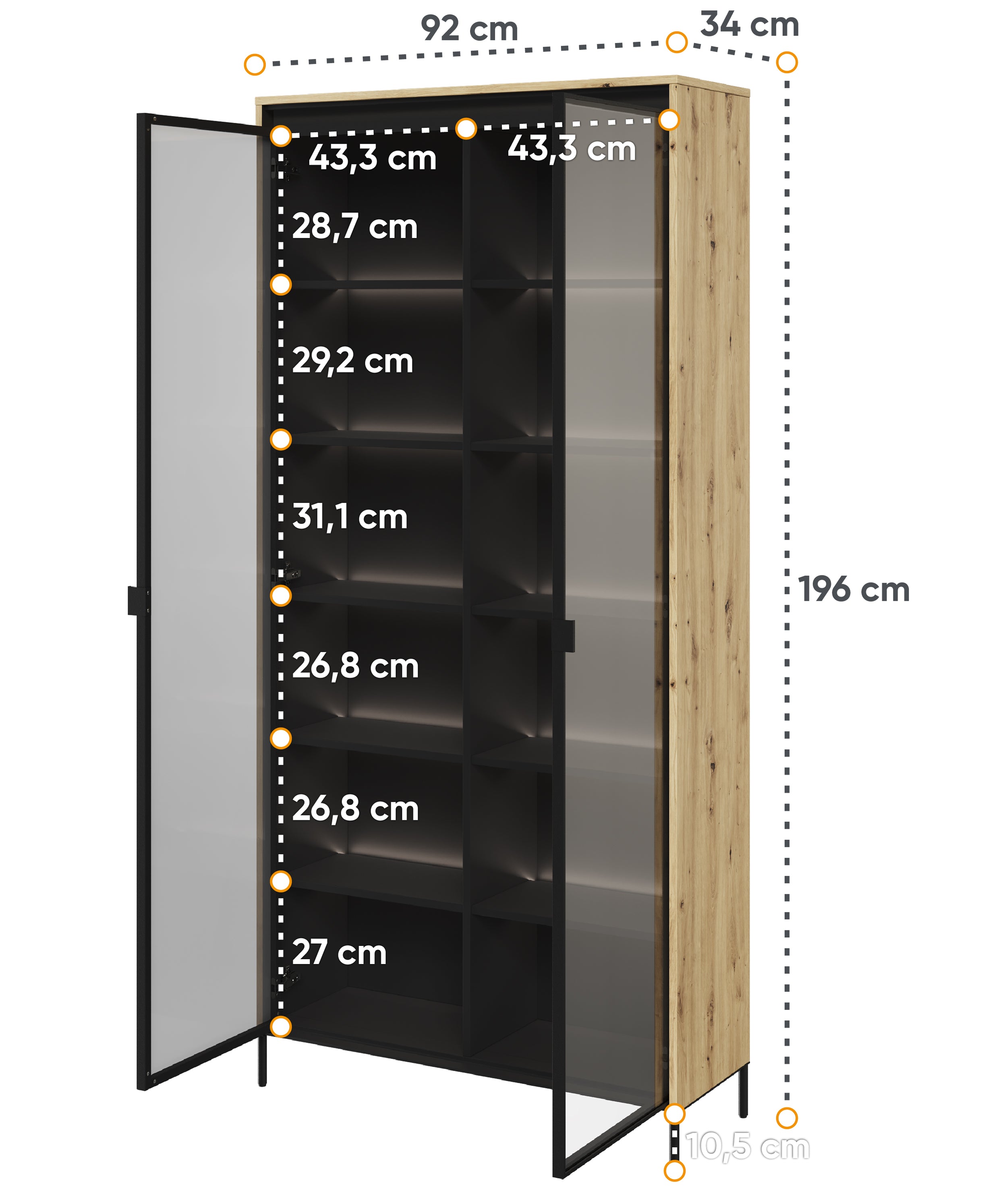 Zweiflügeliger Trend-Schrank 92 cm mit LED Artisan-Eiche