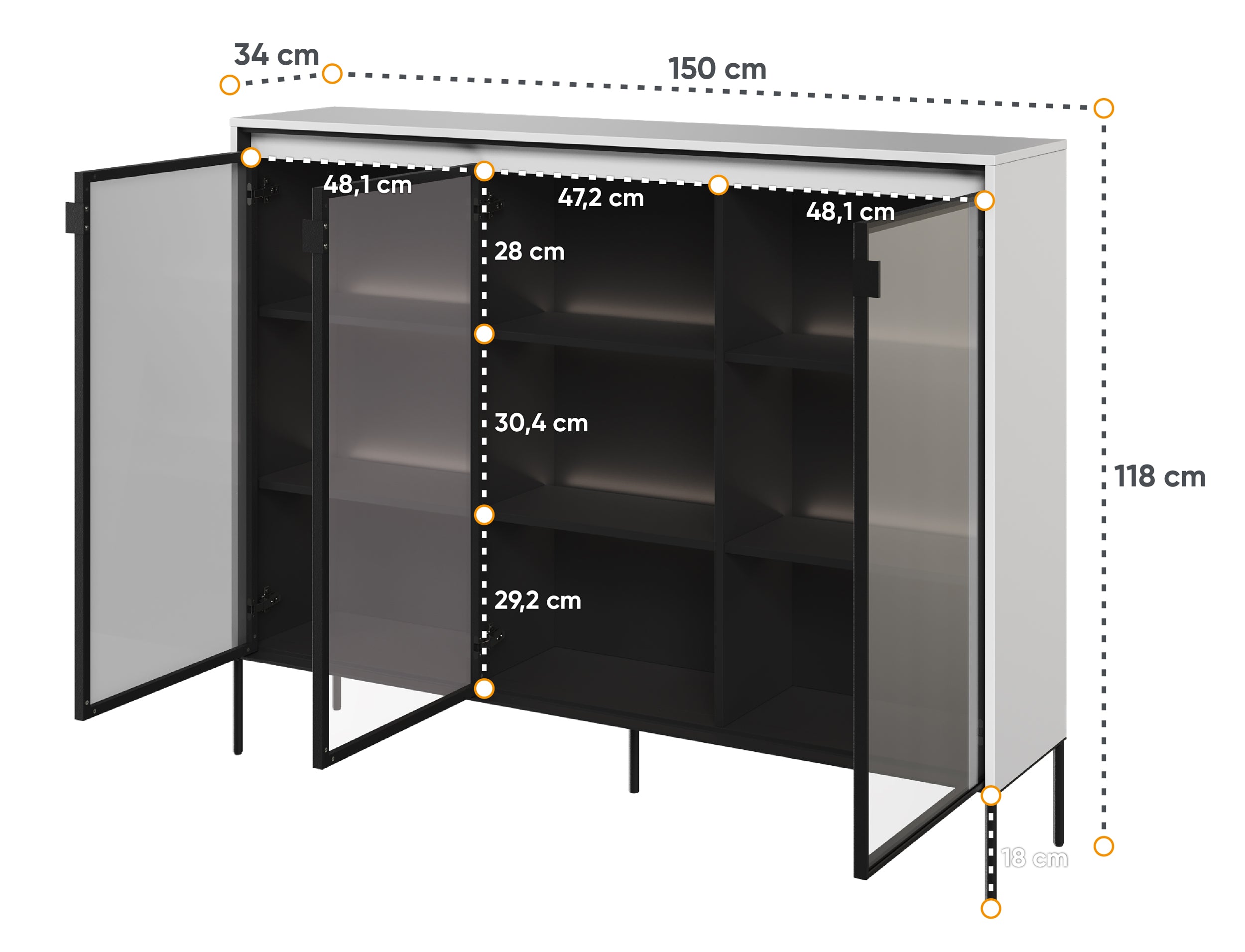 Drehtürenschrank Trend 150 cm mit LED Weiß