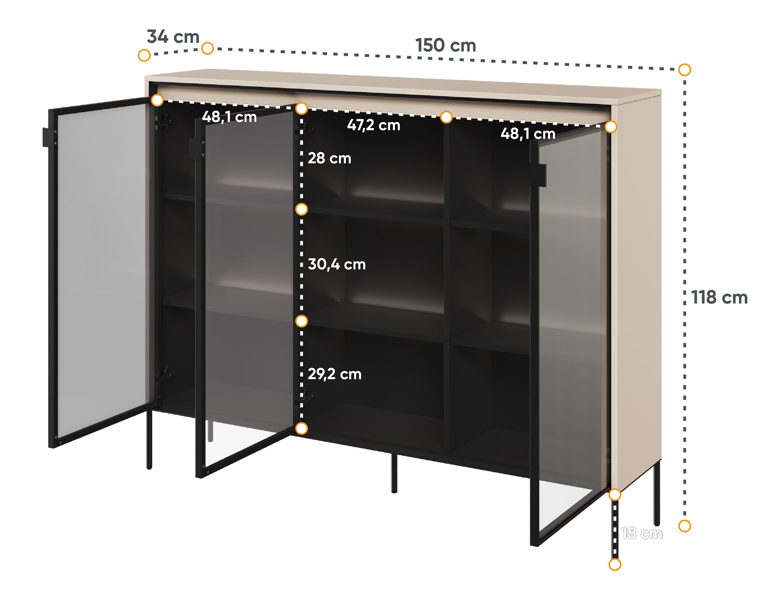 Drehtürenschrank Trend 150 cm mit LED Beige
