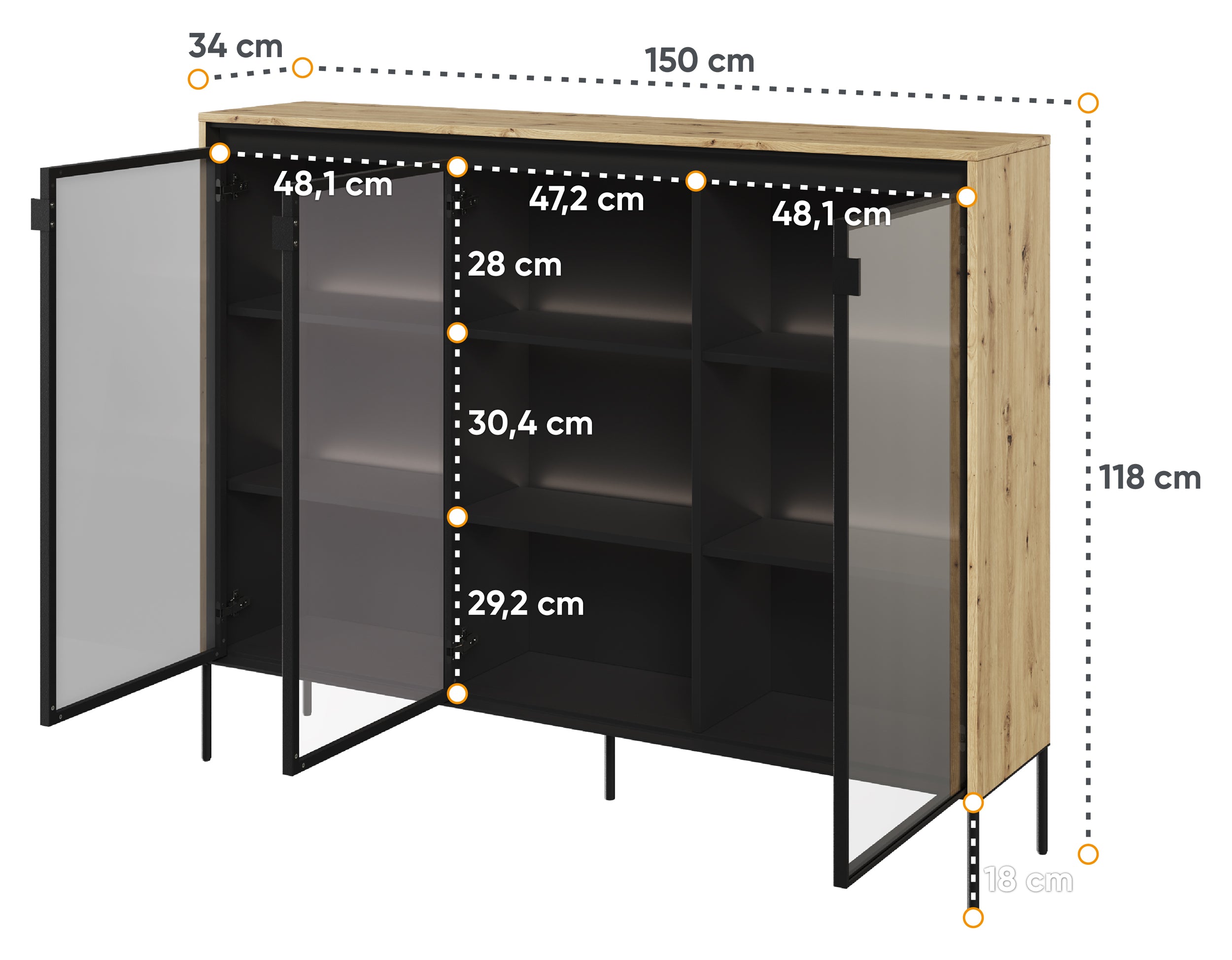 Drehtürenschrank Trend 150 cm mit LED Artisan-Eiche