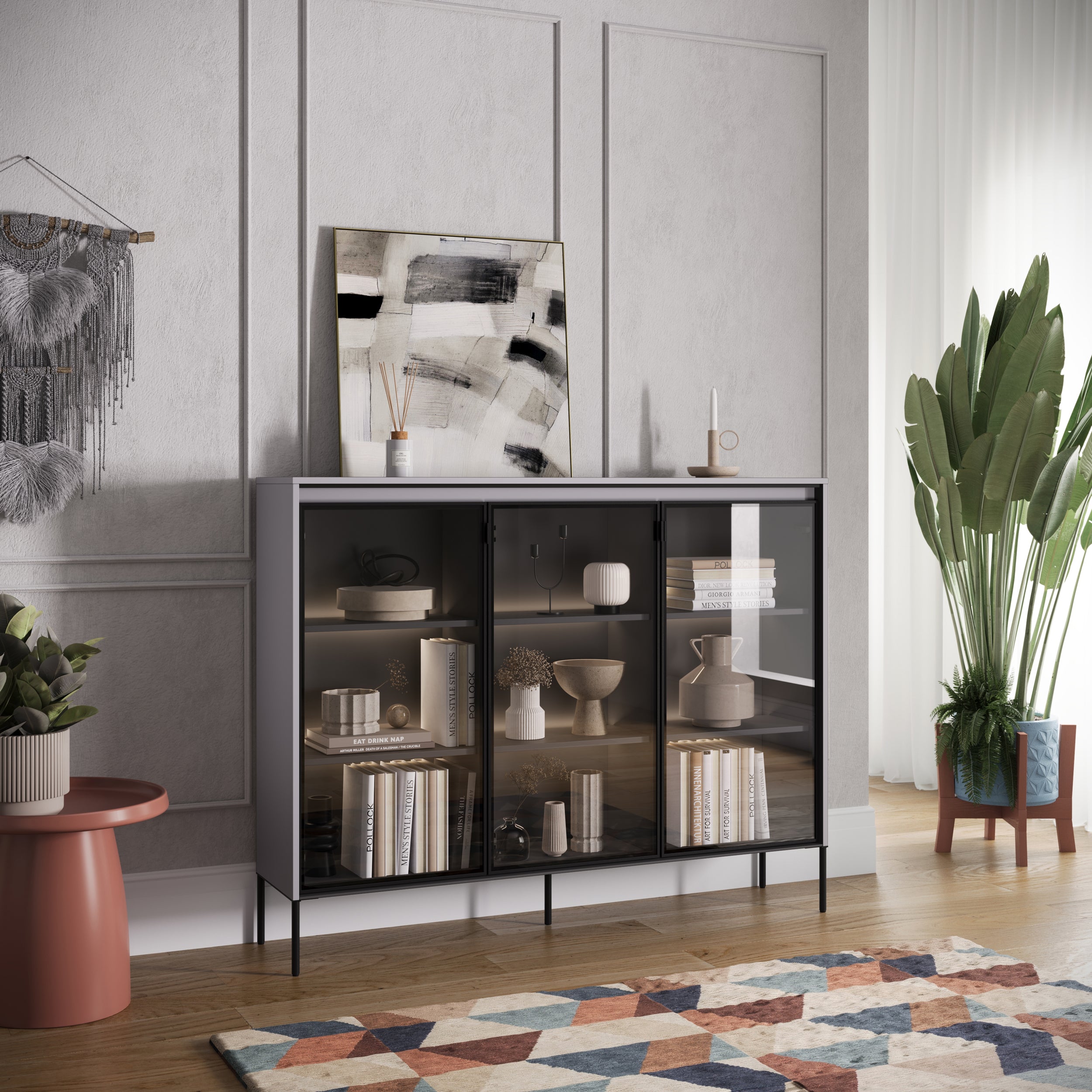 Drehtürenschrank Trend 150 cm mit LED Grau
