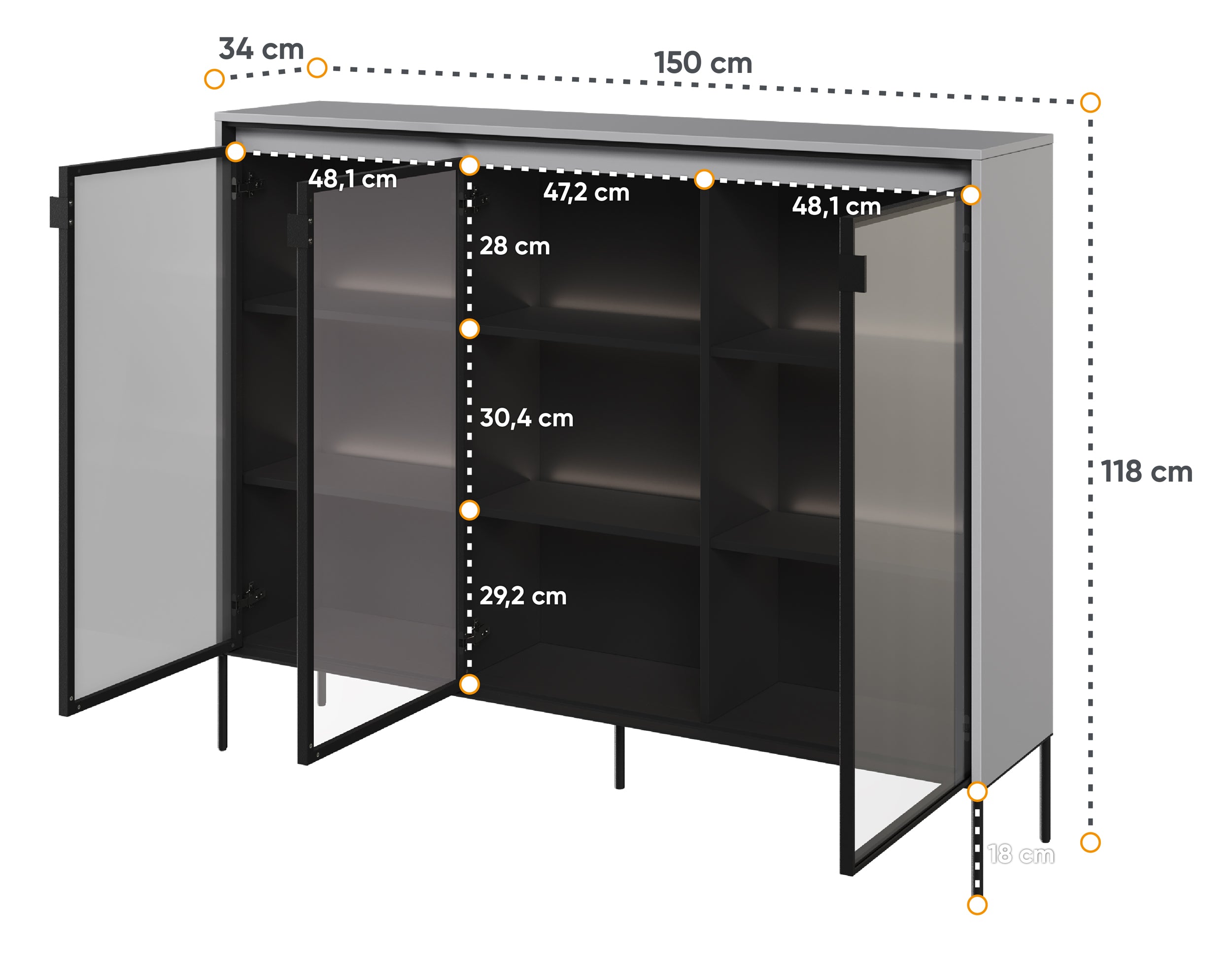 Drehtürenschrank Trend 150 cm mit LED Grau